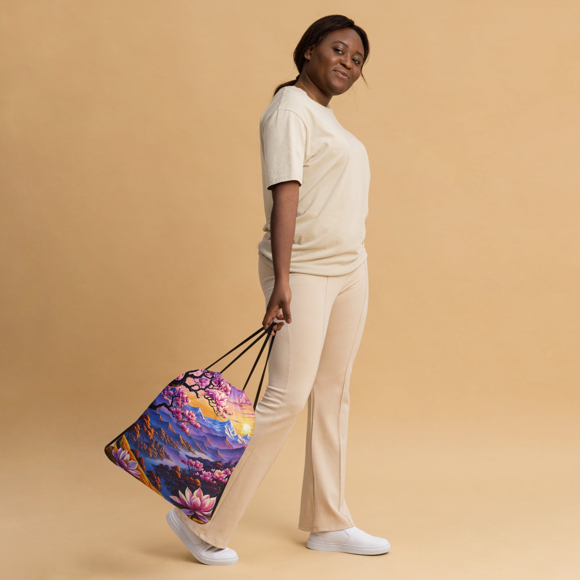 River Though Pink Landscape II Drawstring Bag - Drawstring Bag - Discovery Co.