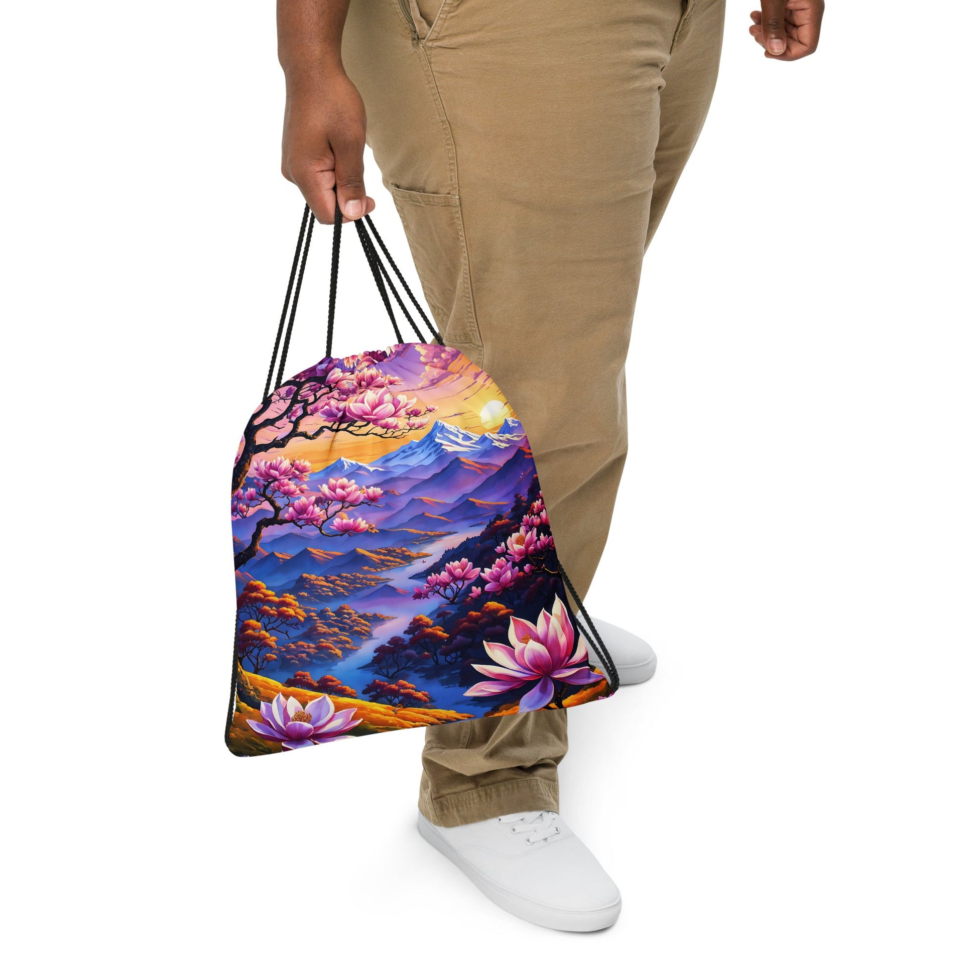 River Though Pink Landscape II Drawstring Bag - Drawstring Bag - Discovery Co.