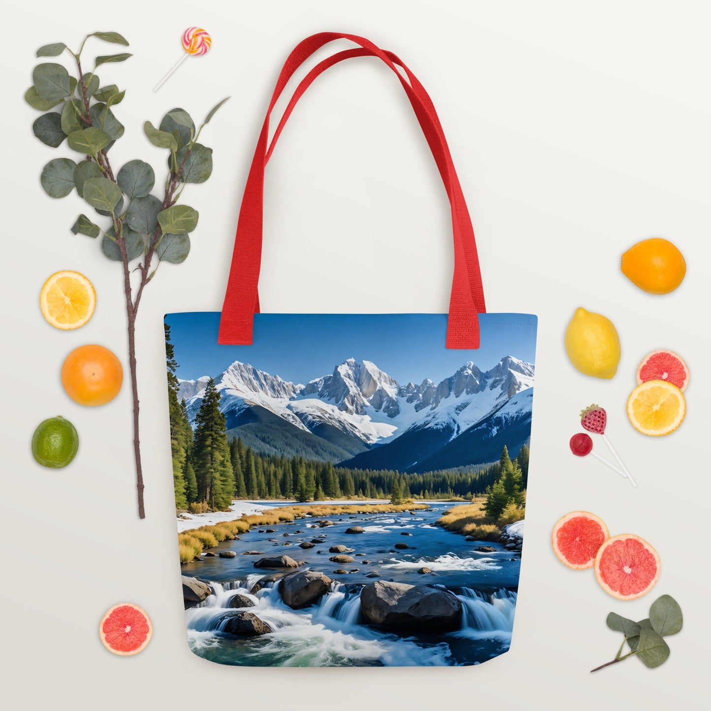 River Though Snowy Mountains Tote Bag - Tote Bags - Discovery Co.