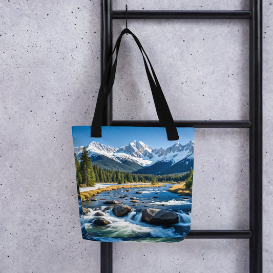 River Though Snowy Mountains Tote Bag - Tote Bags - Discovery Co.