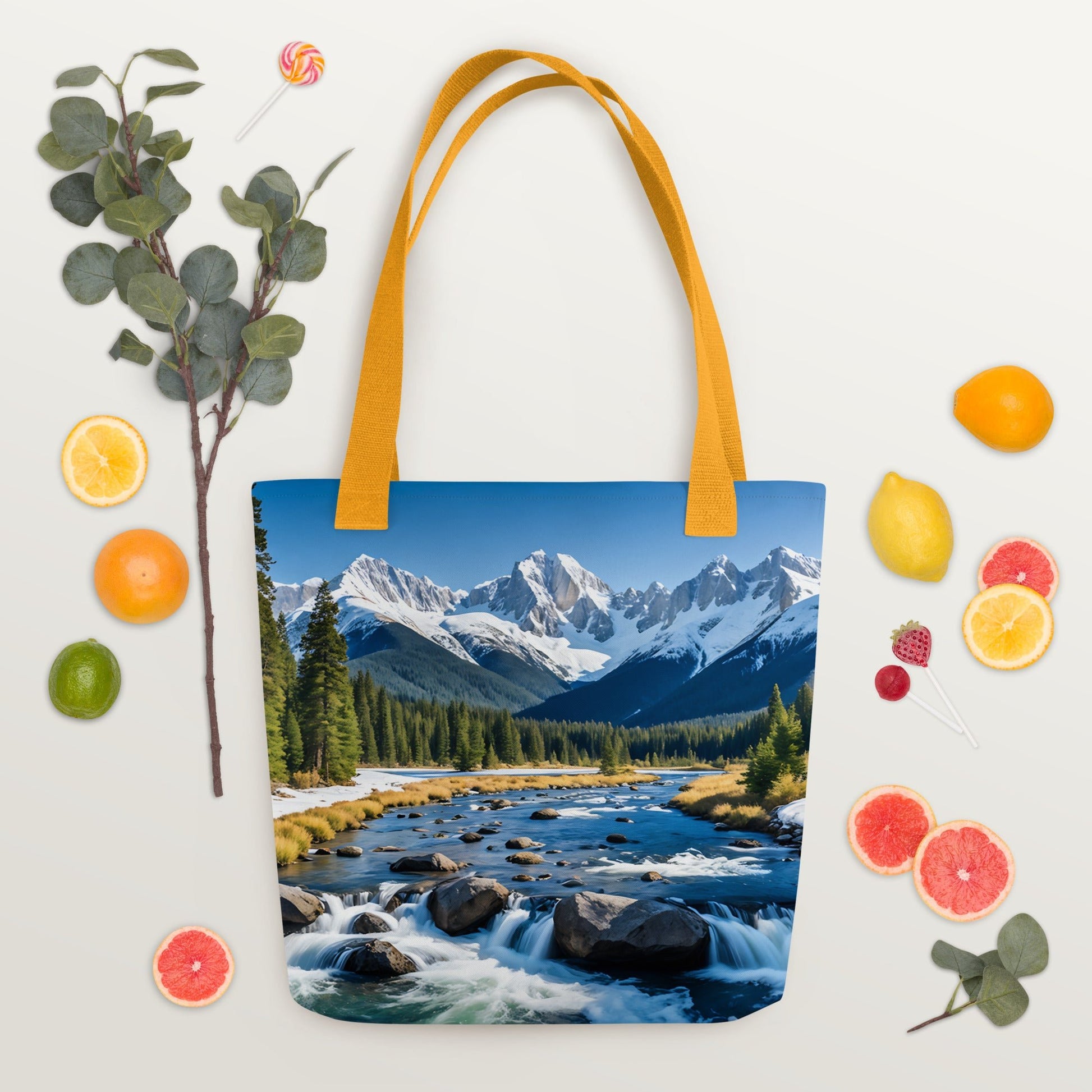 River Though Snowy Mountains Tote Bag - Tote Bags - Discovery Co.