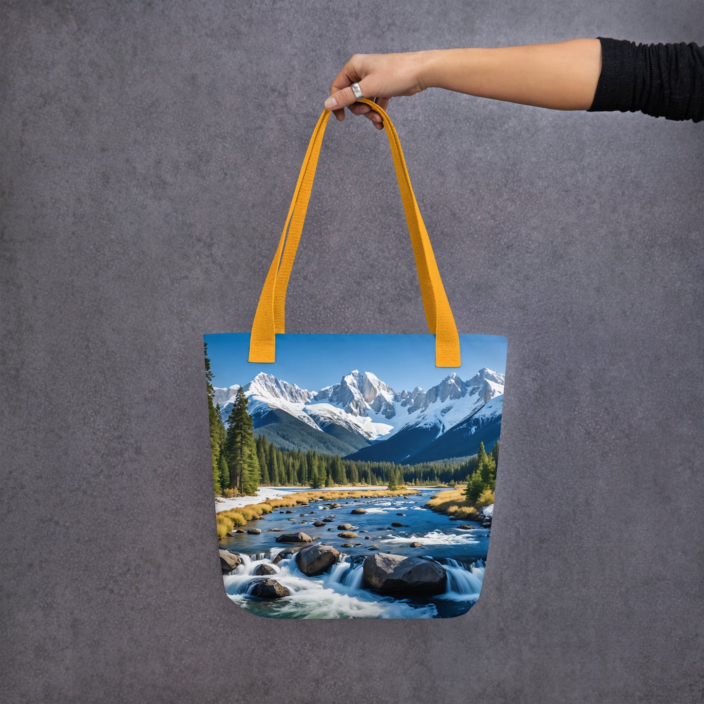 River Though Snowy Mountains Tote Bag - Tote Bags - Discovery Co.