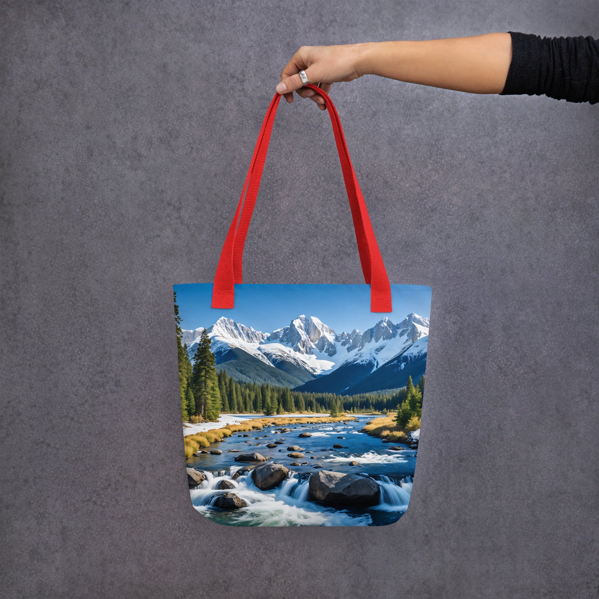 River Though Snowy Mountains Tote Bag - Tote Bags - Discovery Co.