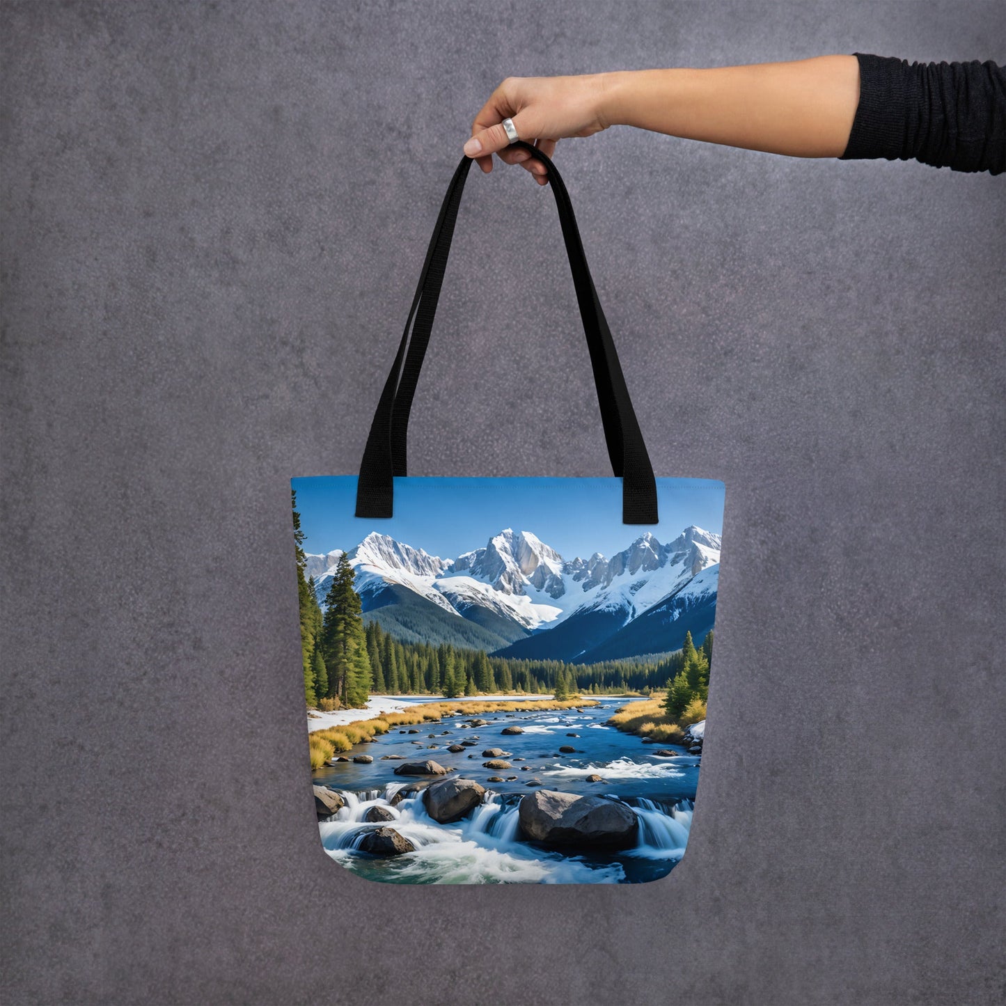 River Though Snowy Mountains Tote Bag - Tote Bags - Discovery Co.