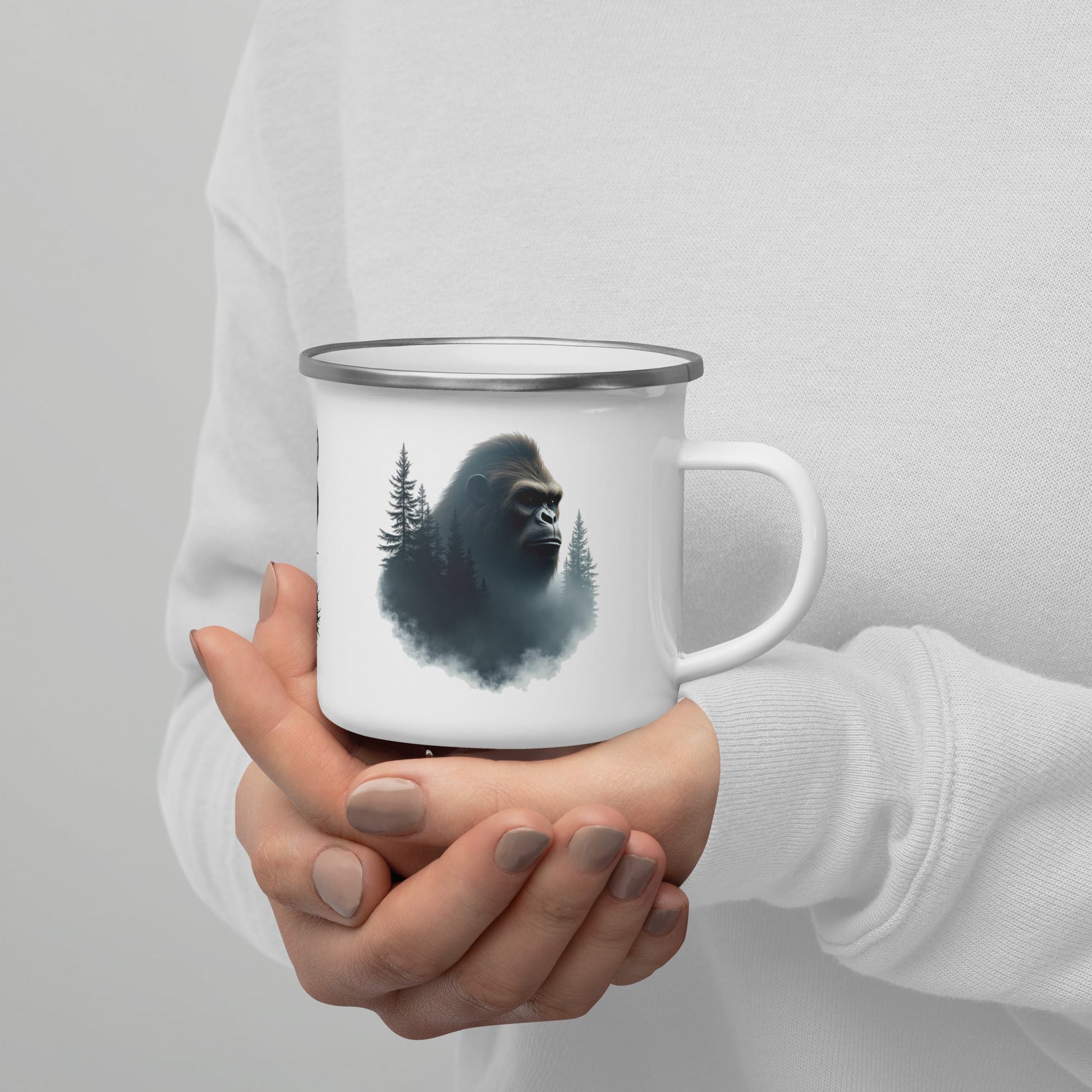 Sasquatch Watching Among The Trees Enamel Mug - Mugs - Discovery Co.