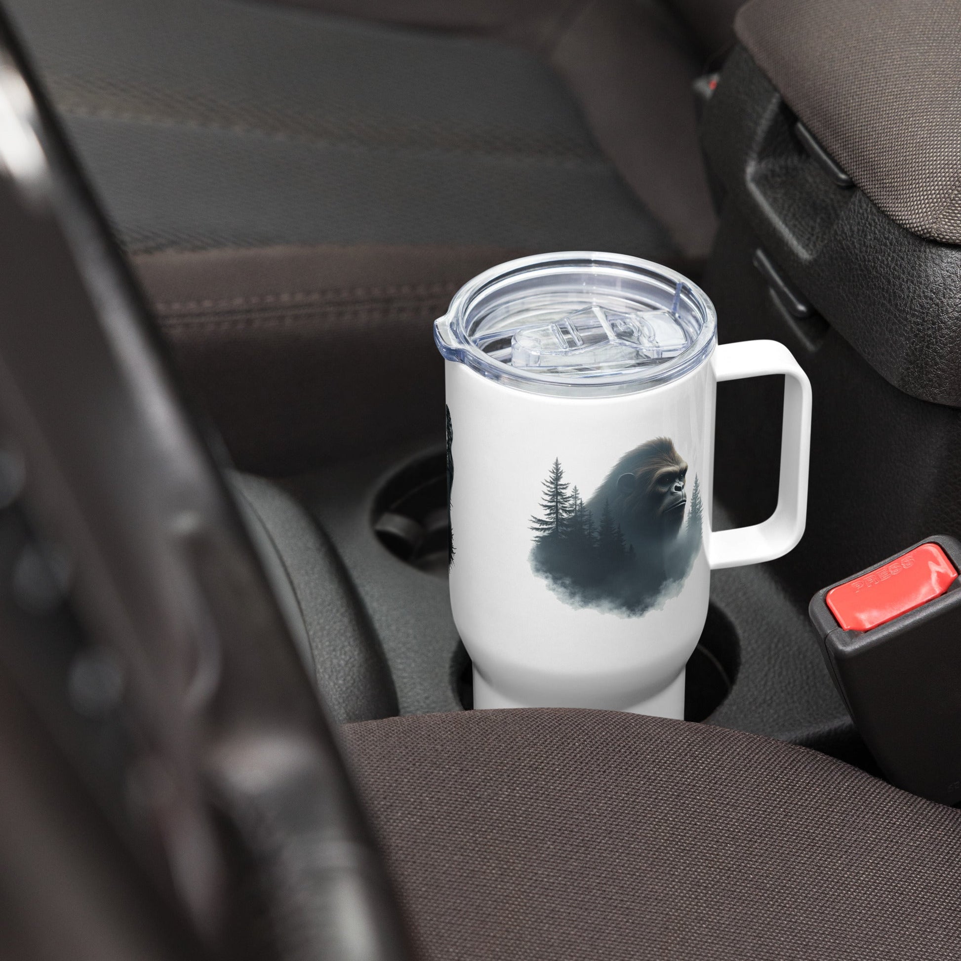 Sasquatch Watching Among The Trees Travel Mug With Handle (25 oz and 40 oz) - Travel Mug - Discovery Co.