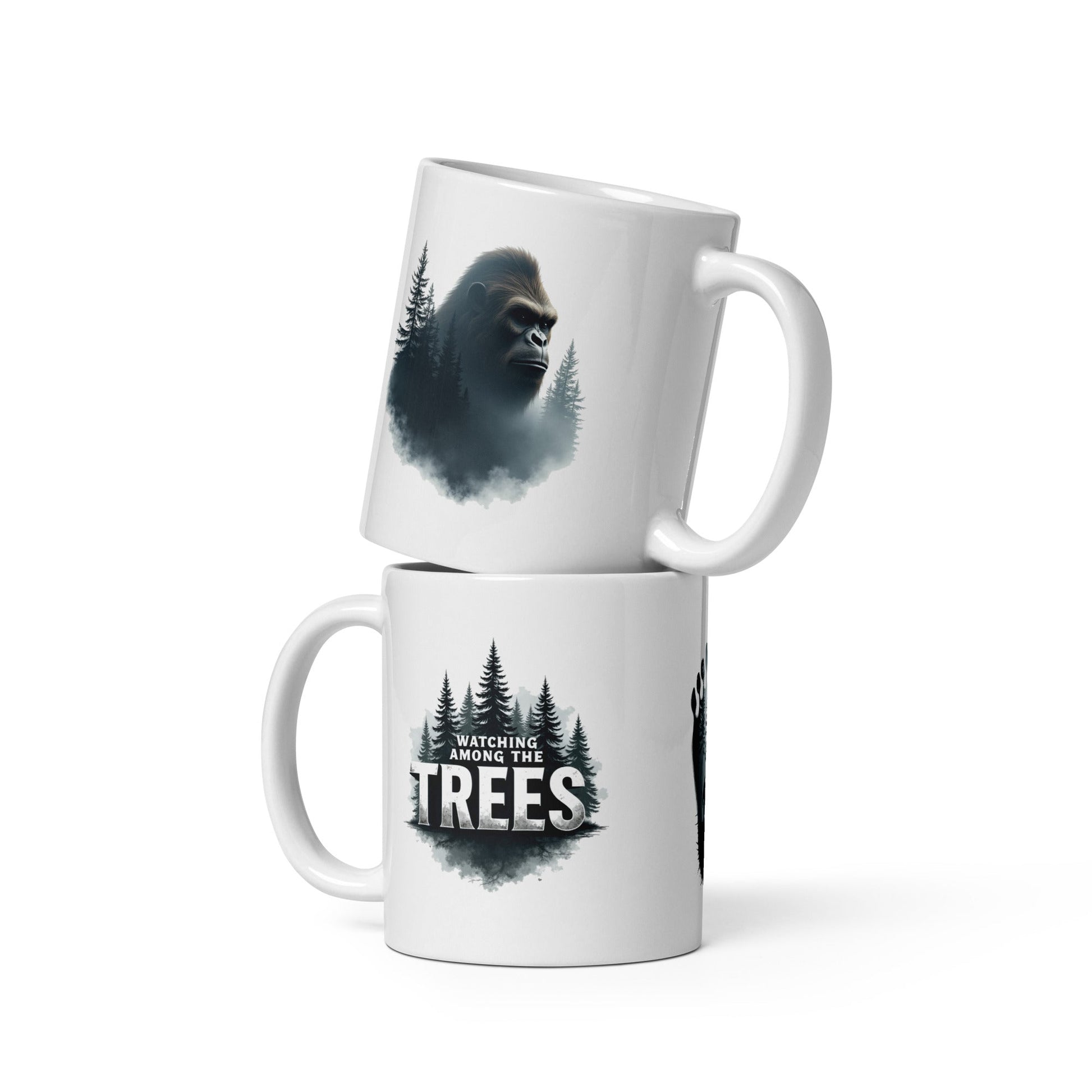 Sasquatch Watching Among The Trees White Glossy Mug (11 oz, 15 oz, 20 oz) - Mugs - Discovery Co.