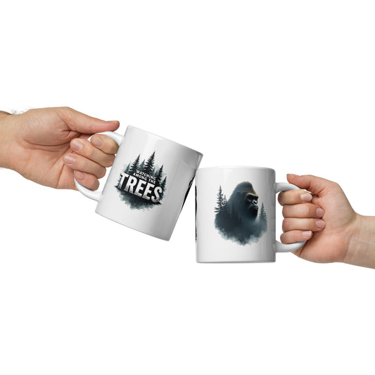 Sasquatch Watching Among The Trees White Glossy Mug (11 oz, 15 oz, 20 oz) - Mugs - Discovery Co.