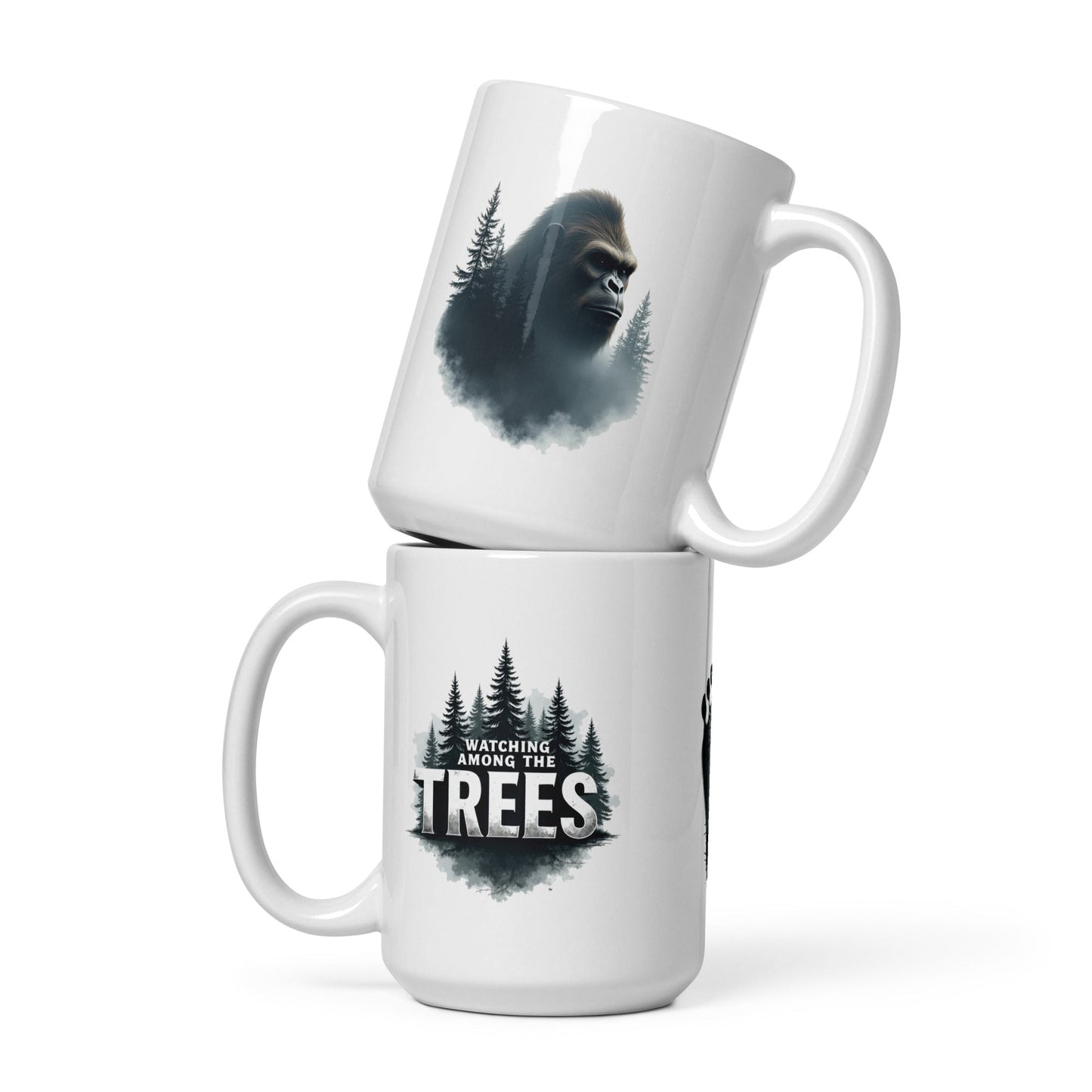 Sasquatch Watching Among The Trees White Glossy Mug (11 oz, 15 oz, 20 oz) - Mugs - Discovery Co.