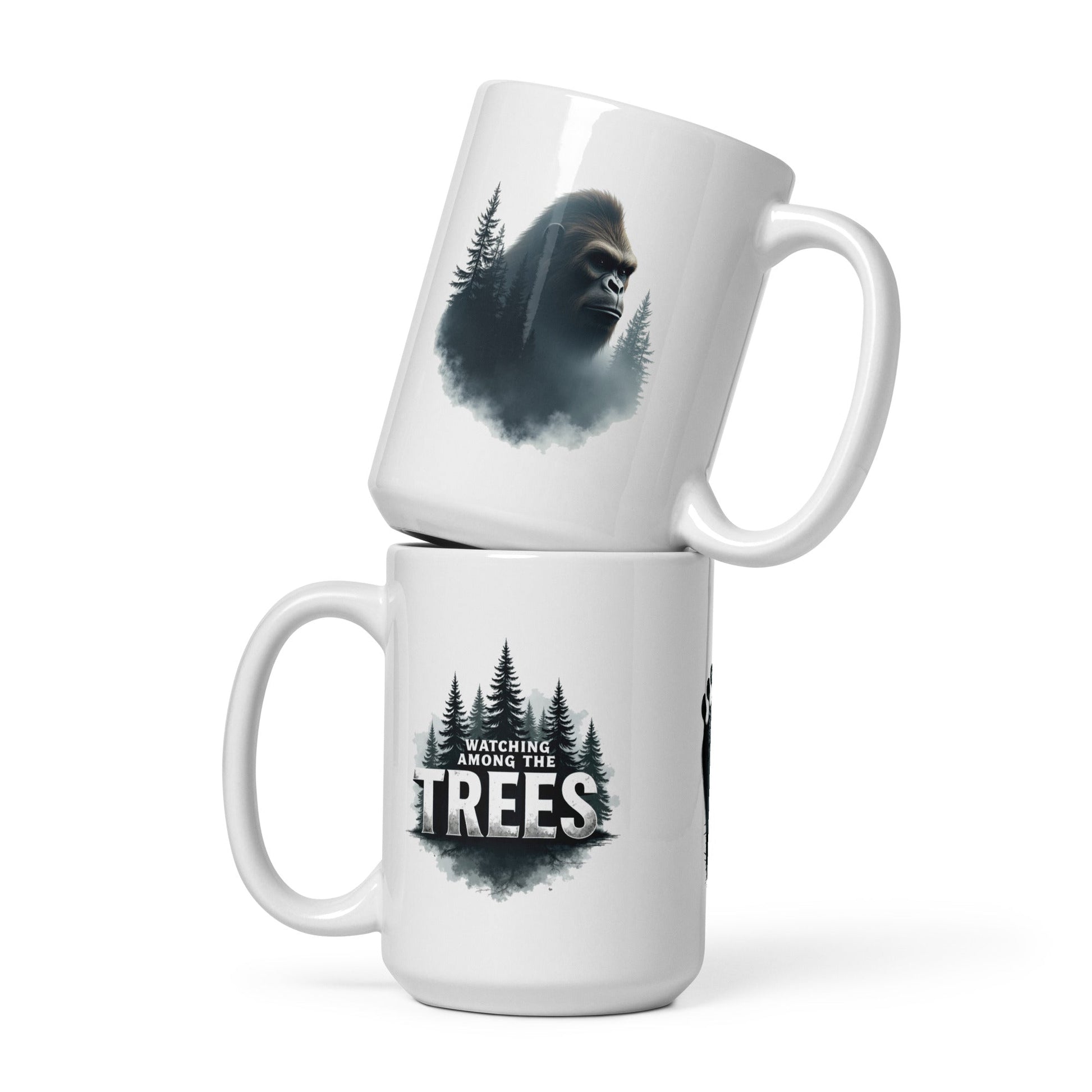 Sasquatch Watching Among The Trees White Glossy Mug (11 oz, 15 oz, 20 oz) - Mugs - Discovery Co.