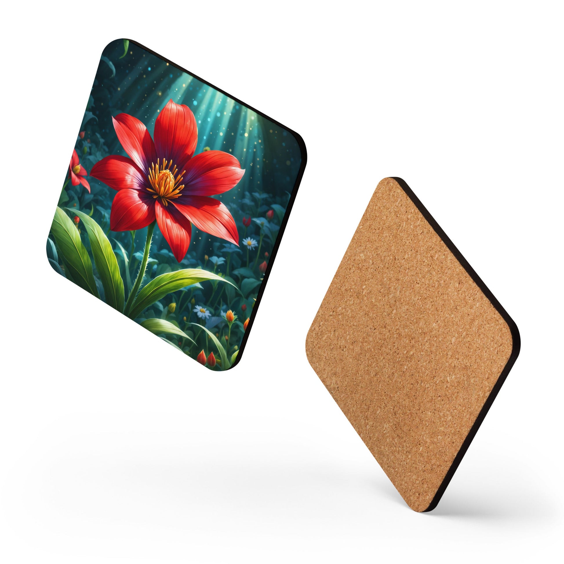 Scarlet Flower Cork - Back Coaster - Coasters - Discovery Co.