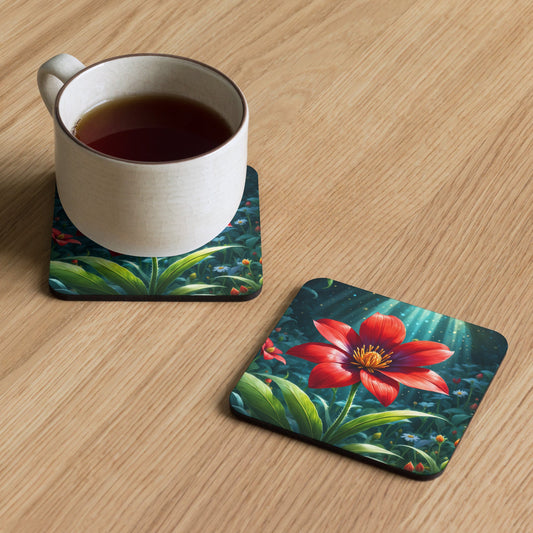 Scarlet Flower Cork - Back Coaster - Coasters - Discovery Co.
