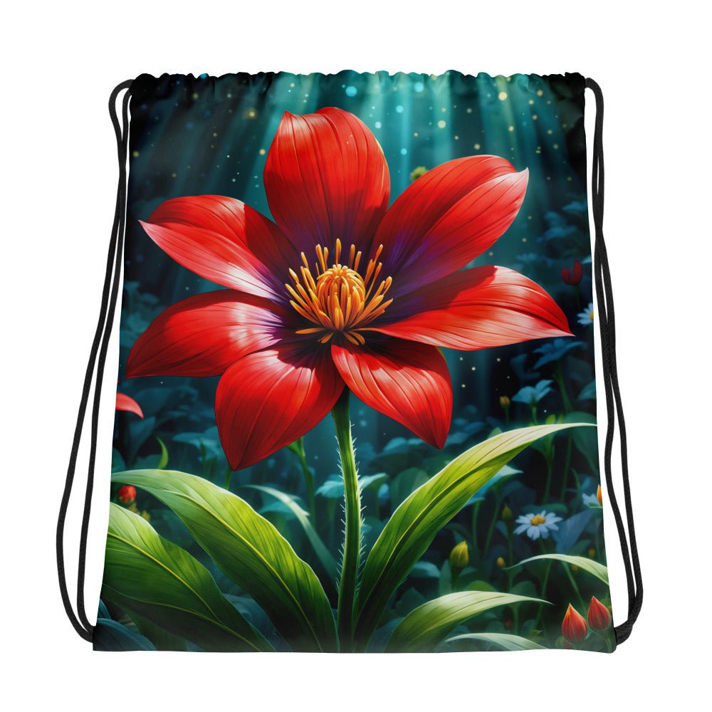 Scarlet Flower II Drawstring Bag - Drawstring Bag - Discovery Co.