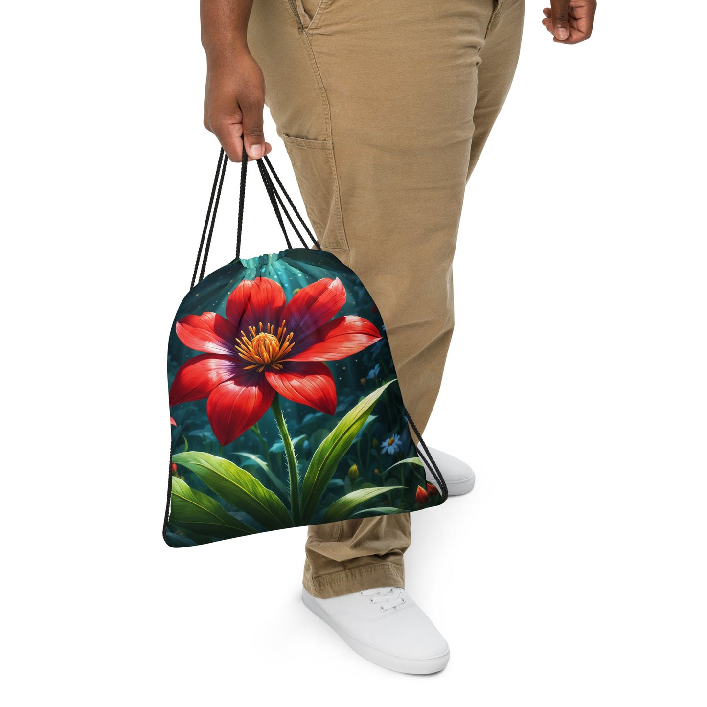 Scarlet Flower II Drawstring Bag - Drawstring Bag - Discovery Co.