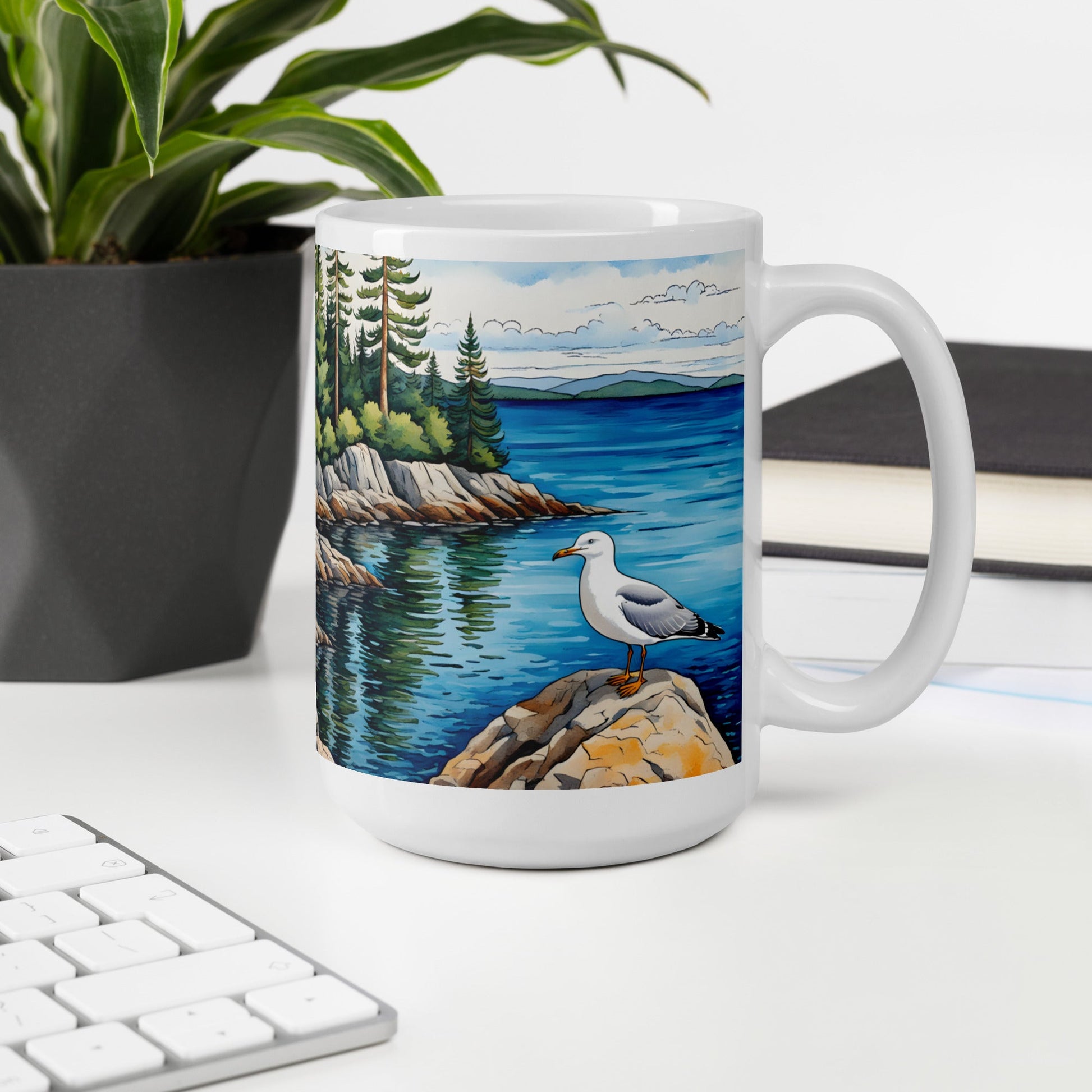 Seagull On A Rock II White Glossy Mug - Mugs - Discovery Co.