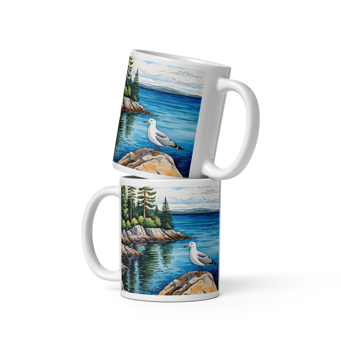 Seagull On A Rock II White Glossy Mug - Mugs - Discovery Co.