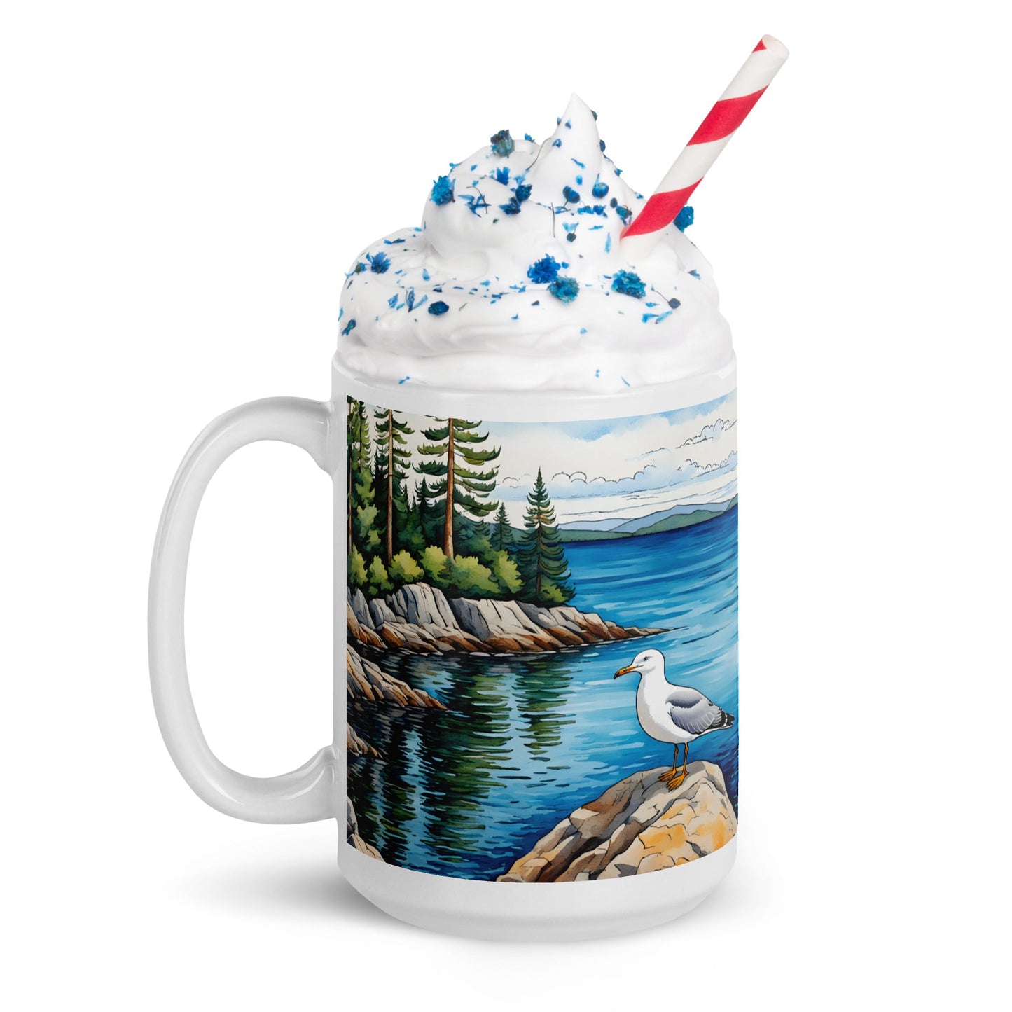 Seagull On A Rock II White Glossy Mug - Mugs - Discovery Co.