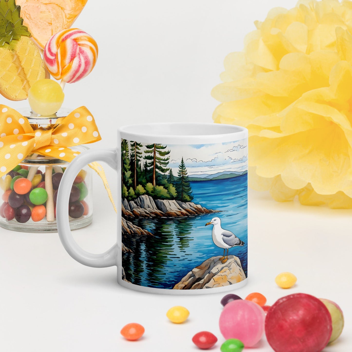 Seagull On A Rock II White Glossy Mug - Mugs - Discovery Co.