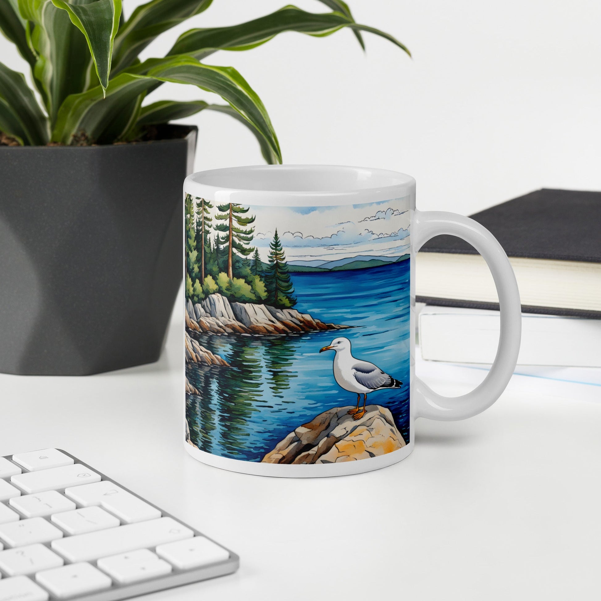 Seagull On A Rock II White Glossy Mug - Mugs - Discovery Co.