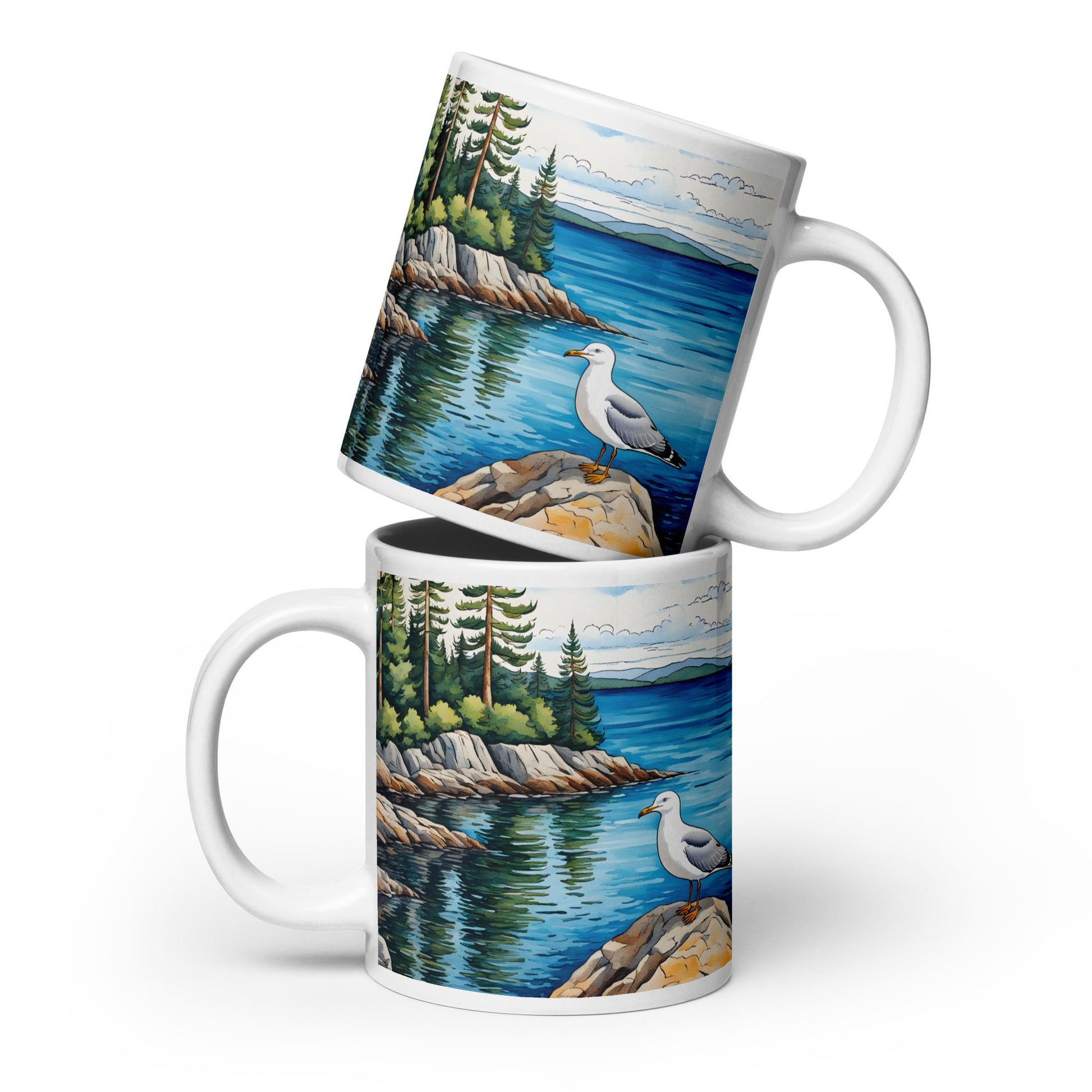 Seagull On A Rock II White Glossy Mug - Mugs - Discovery Co.