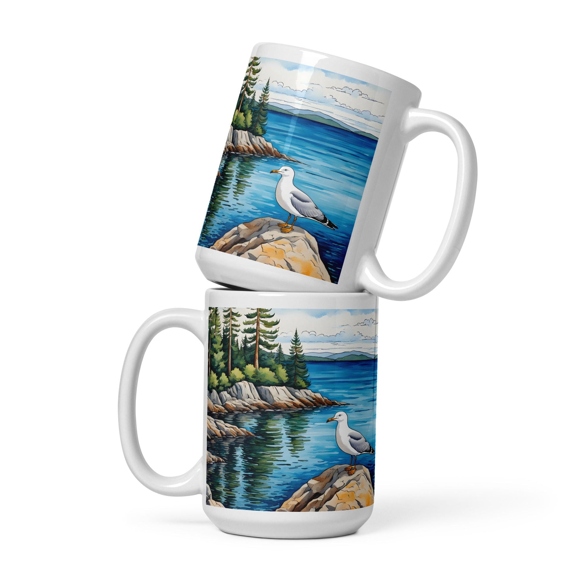 Seagull On A Rock II White Glossy Mug - Mugs - Discovery Co.