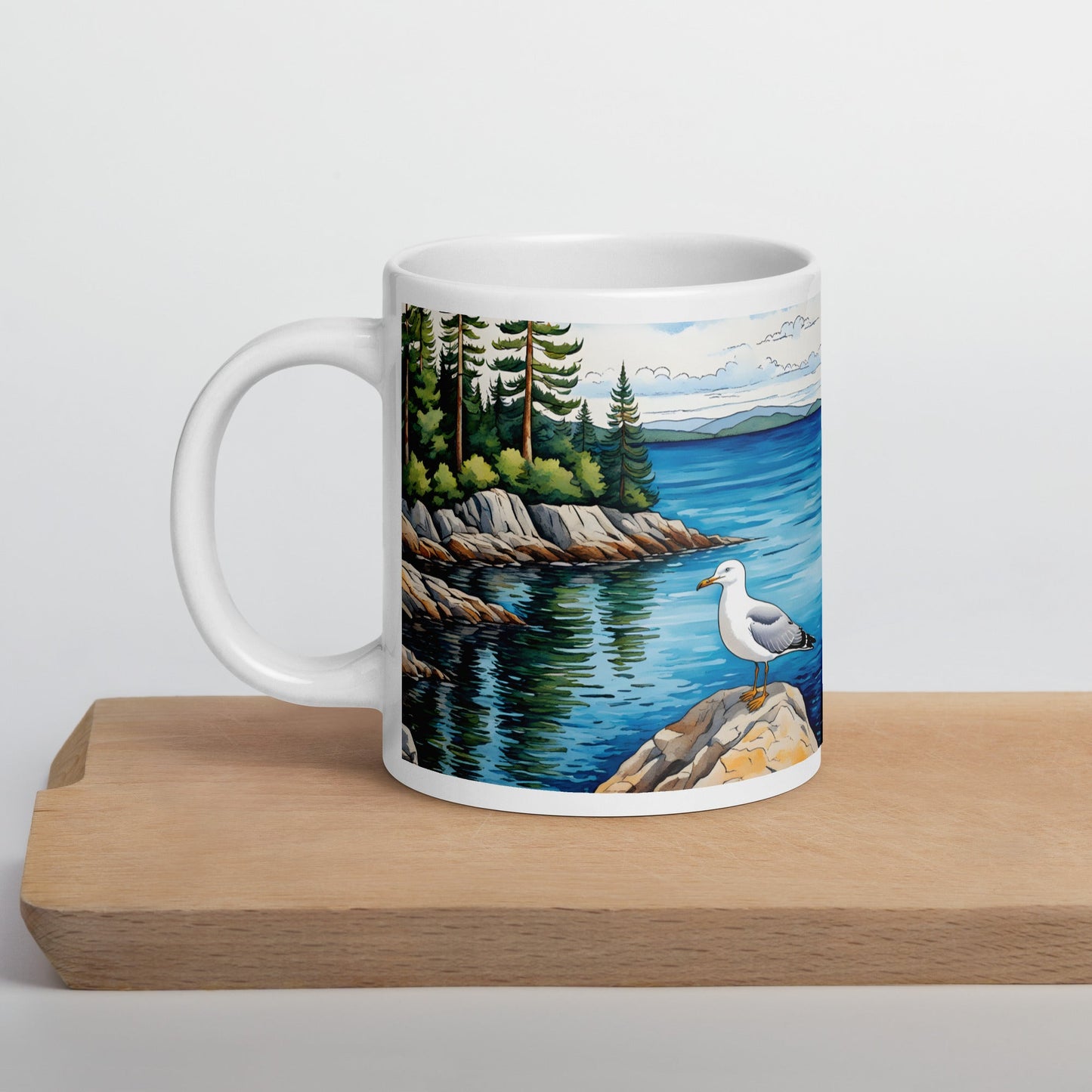 Seagull On A Rock II White Glossy Mug - Mugs - Discovery Co.