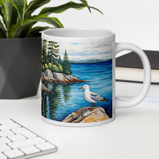 Seagull On A Rock II White Glossy Mug - Mugs - Discovery Co.