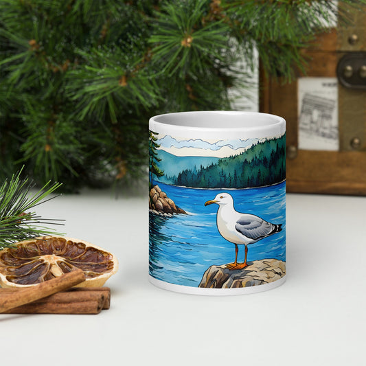 Seagull On A Rock White Glossy Mug - Mugs - Discovery Co.