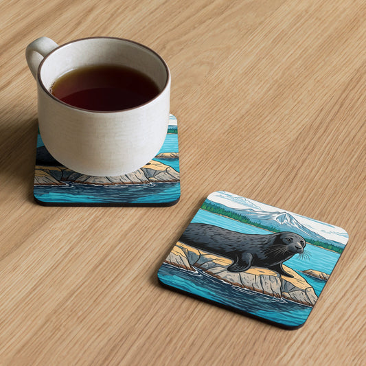 Seal On Rock Cork - back Coaster - Coasters - Discovery Co.