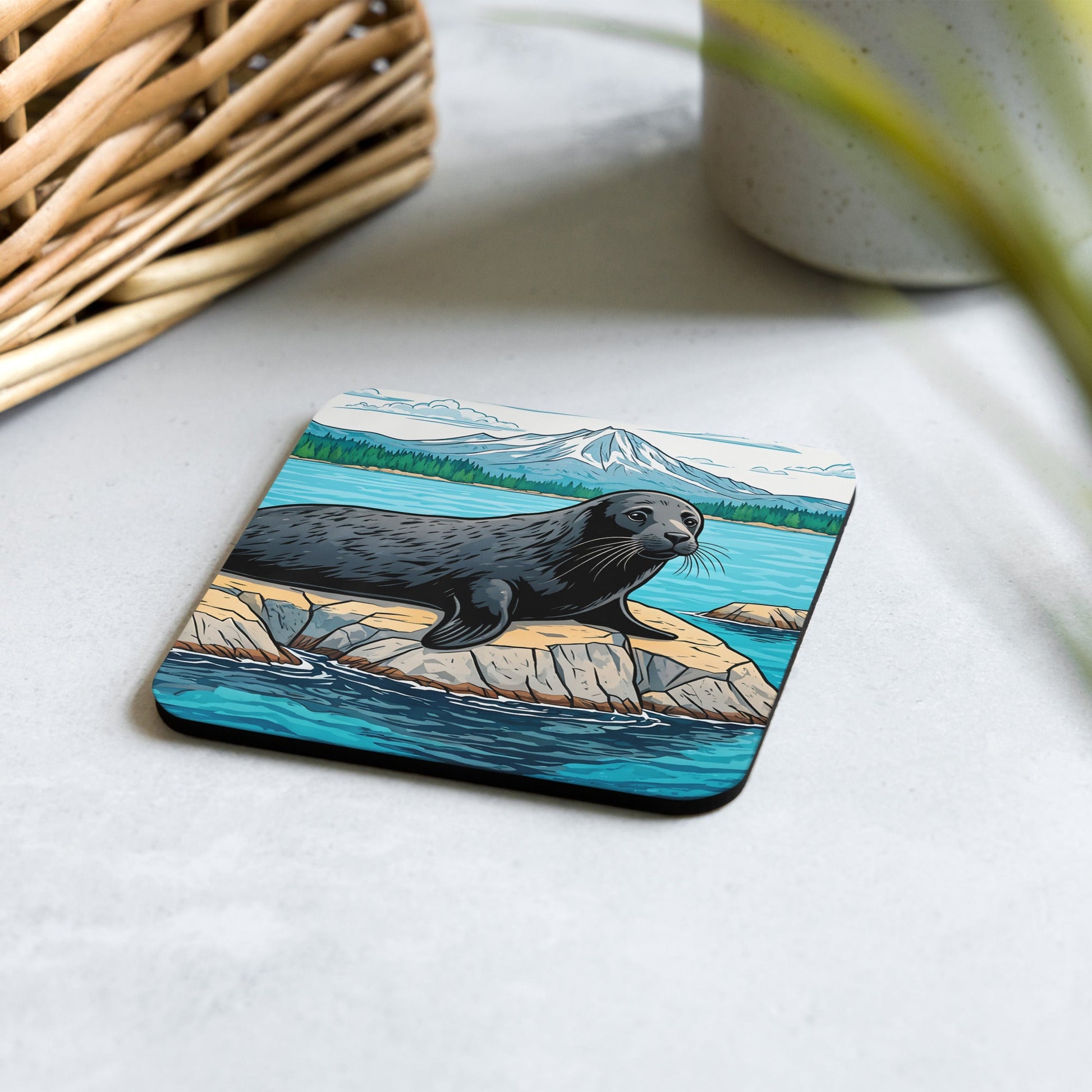 Seal On Rock Cork - back Coaster - Coasters - Discovery Co.