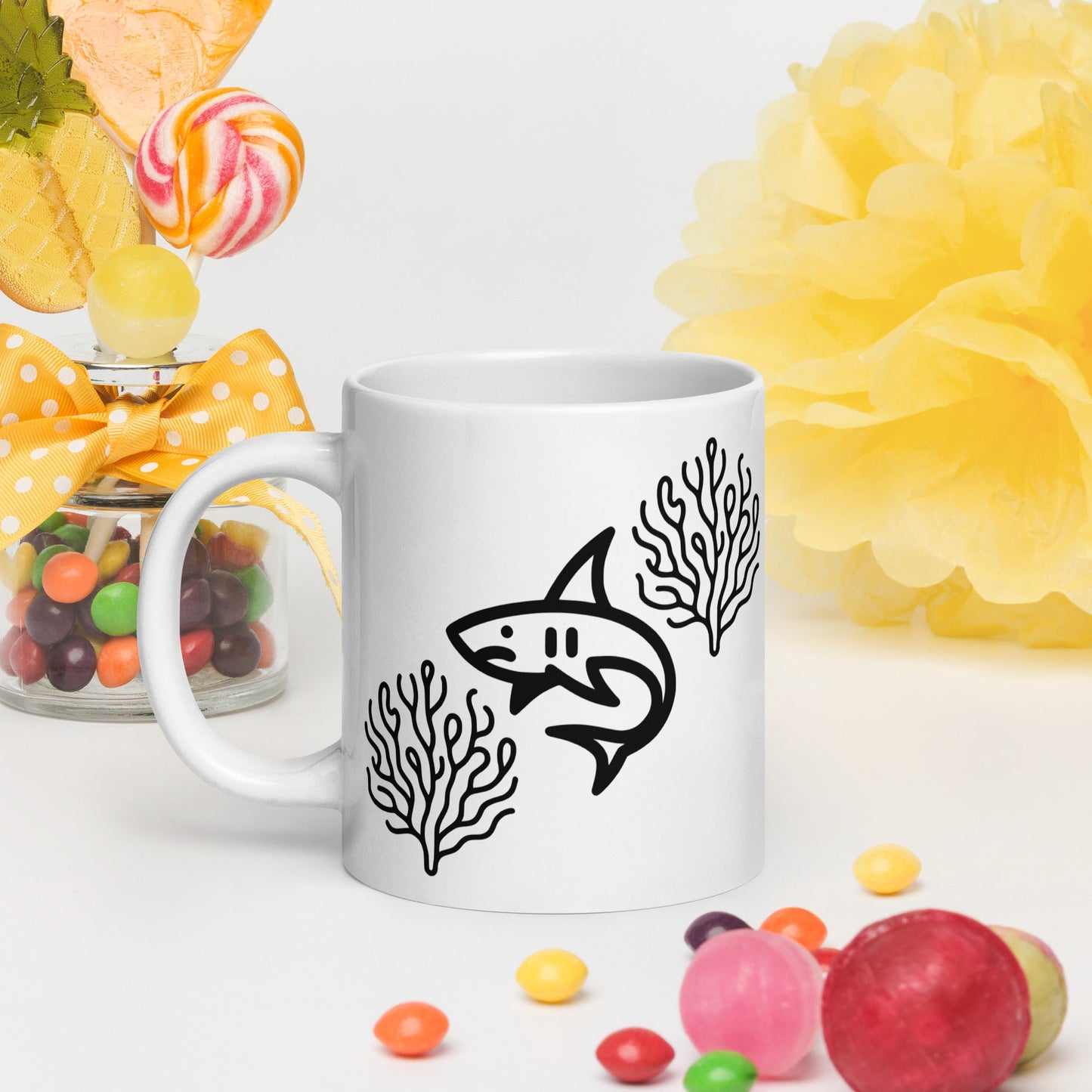 Shark II White Glossy Mug (11 oz, 15 oz, 20 oz) - Mugs - Discovery Co.