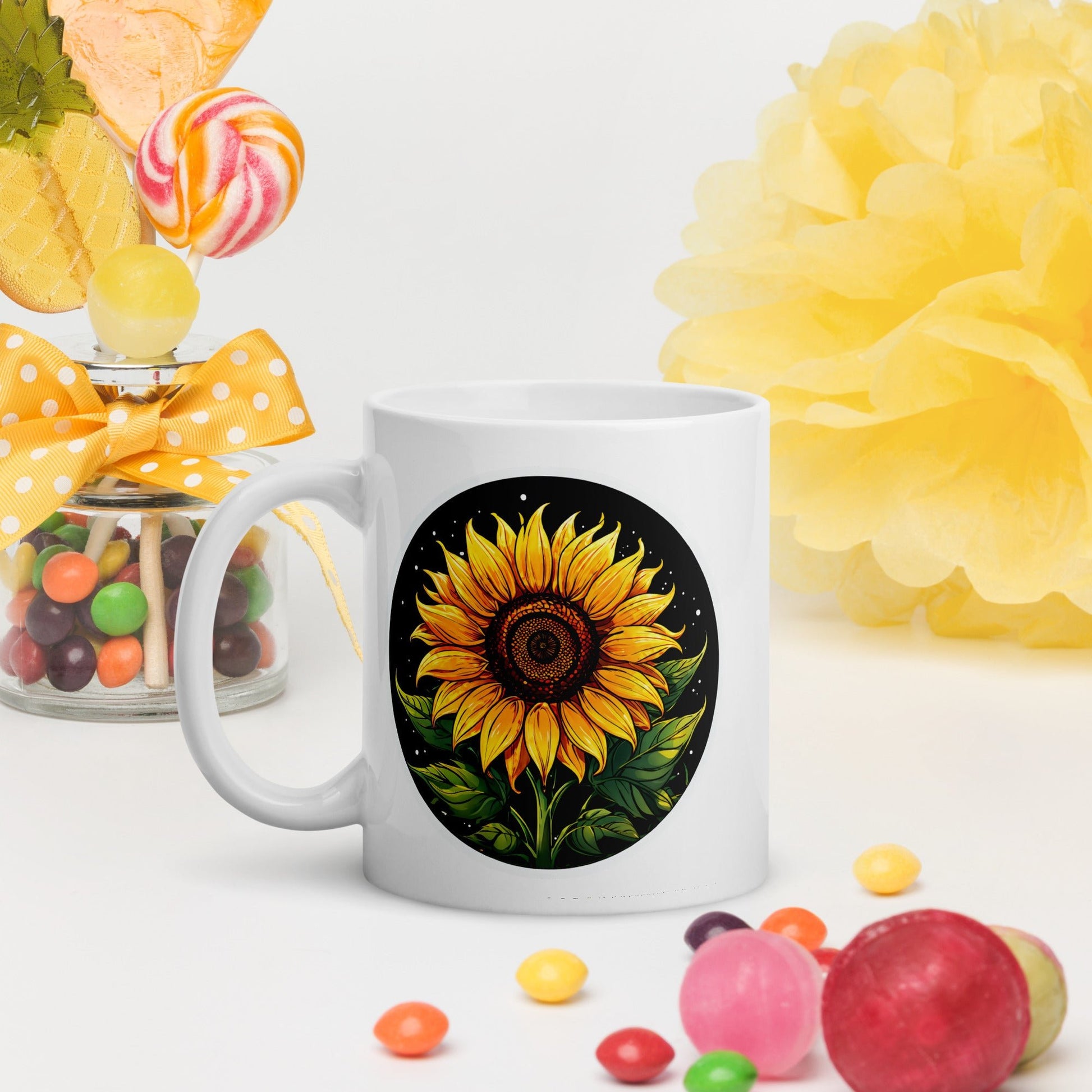 Sunflower White Glossy Mug (11 oz, 15 oz, 20 oz) - Mugs - Discovery Co.