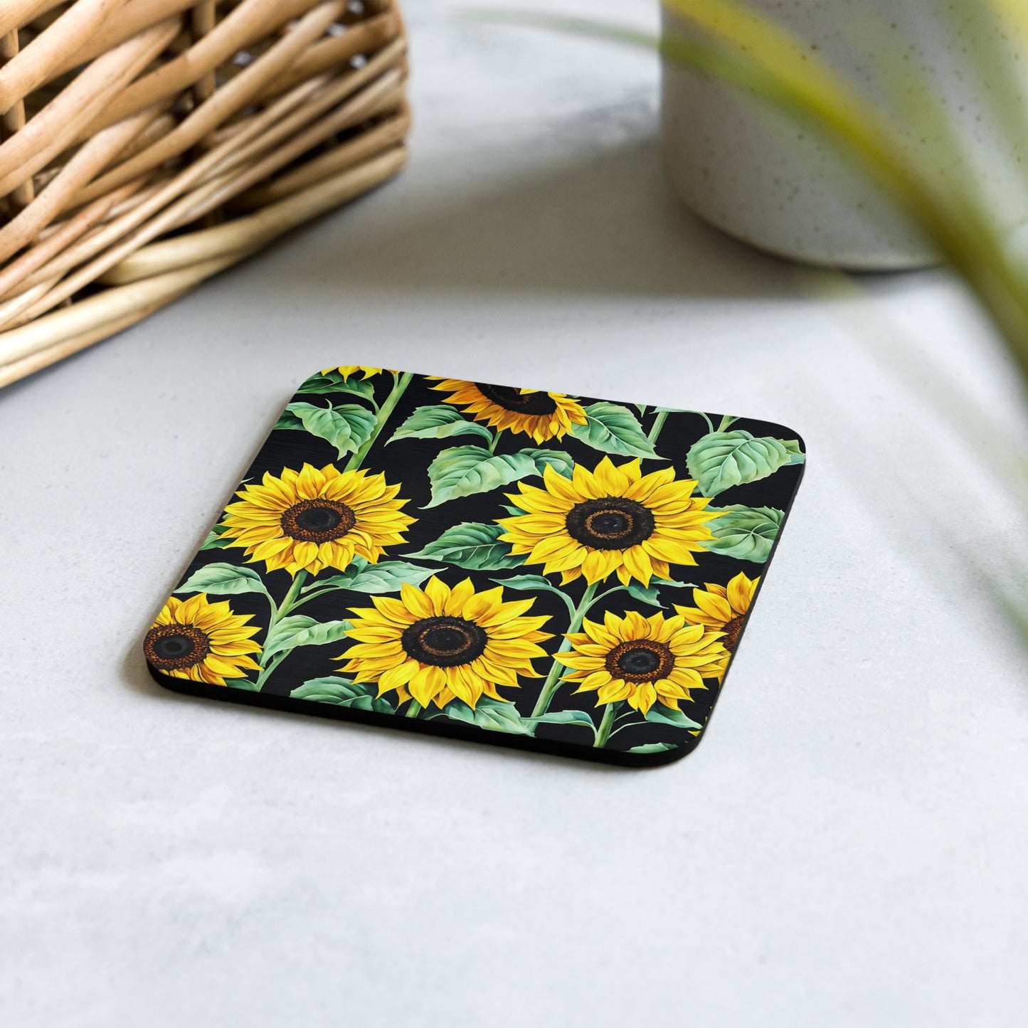 Sunflowers Cork - back Coaster - Coasters - Discovery Co.