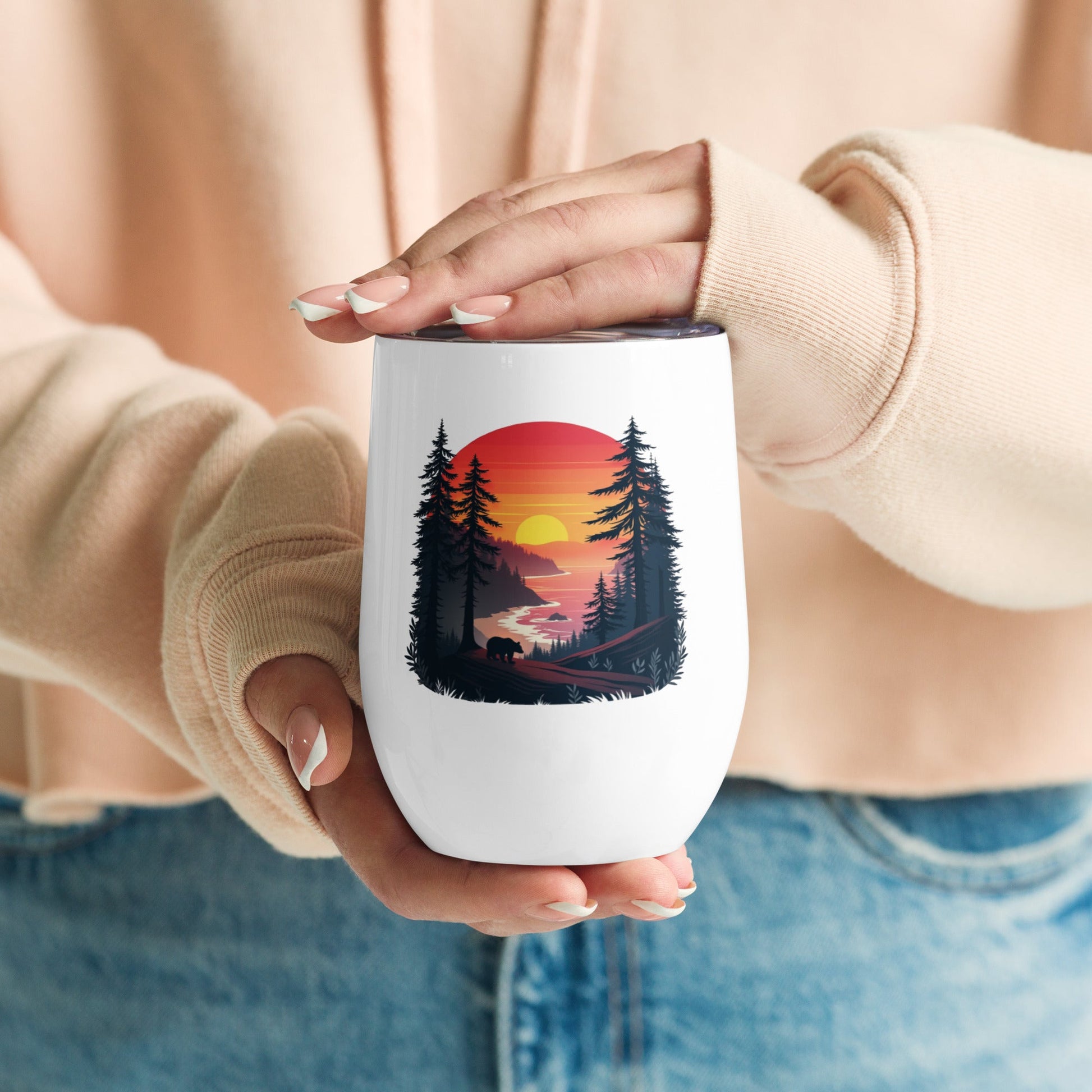 Sunset Bear Stainless Steel Wine Tumbler - Steel Tumbler - Discovery Co.