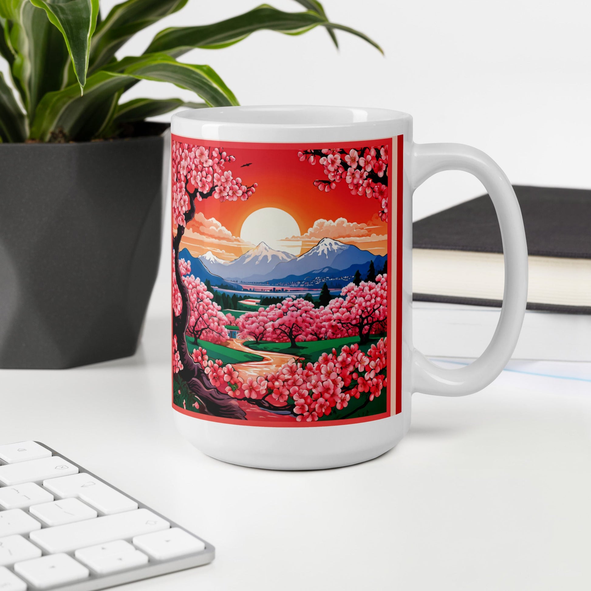 Sunset Cherry Blooms White Glossy Mug (11 oz, 15 oz, 20 oz) - Mugs - Discovery Co.