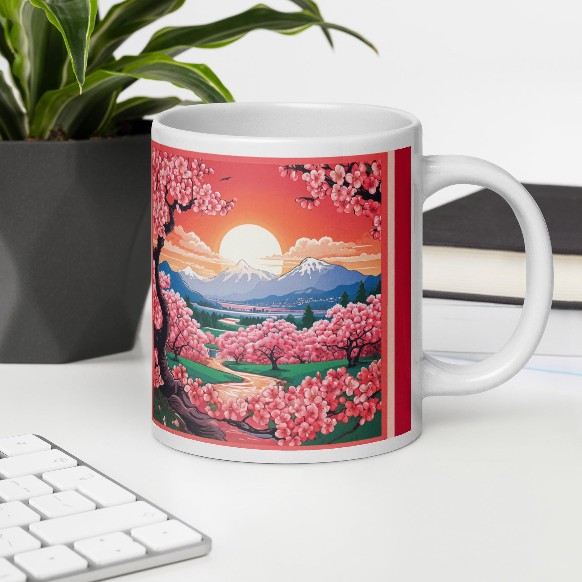 Sunset Cherry Blooms White Glossy Mug (11 oz, 15 oz, 20 oz) - Mugs - Discovery Co.