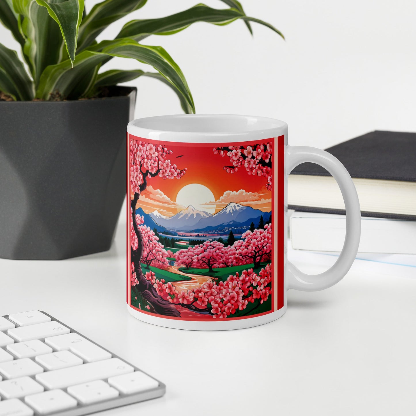 Sunset Cherry Blooms White Glossy Mug (11 oz, 15 oz, 20 oz) - Mugs - Discovery Co.