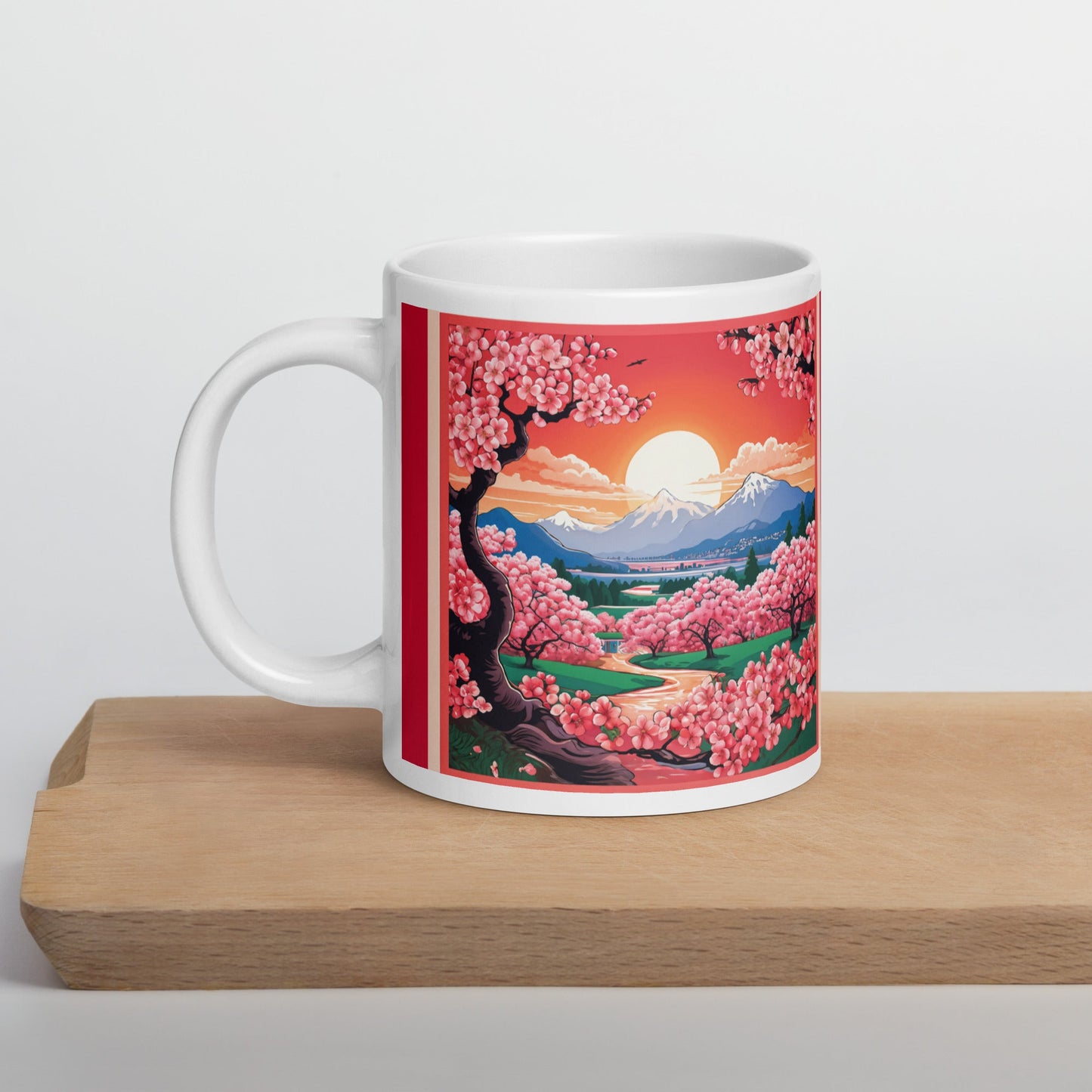 Sunset Cherry Blooms White Glossy Mug (11 oz, 15 oz, 20 oz) - Mugs - Discovery Co.