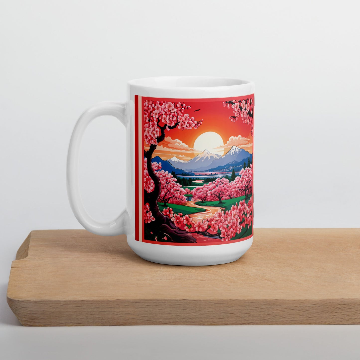 Sunset Cherry Blooms White Glossy Mug (11 oz, 15 oz, 20 oz) - Mugs - Discovery Co.