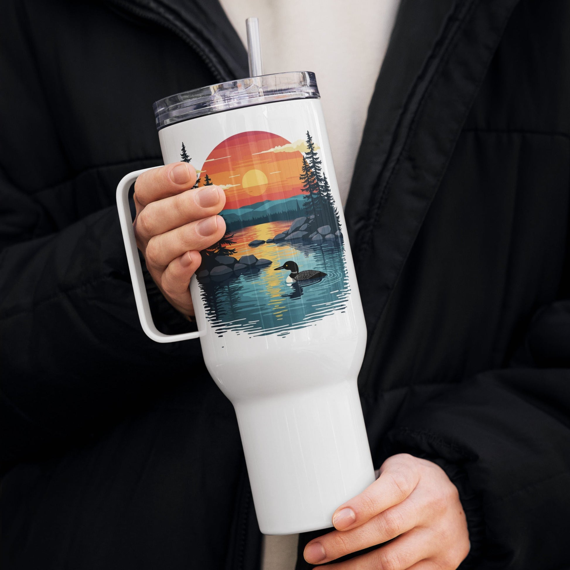 Sunset Duck Travel Mug With Handle (25 oz and 40 oz) - Travel Mug - Discovery Co.