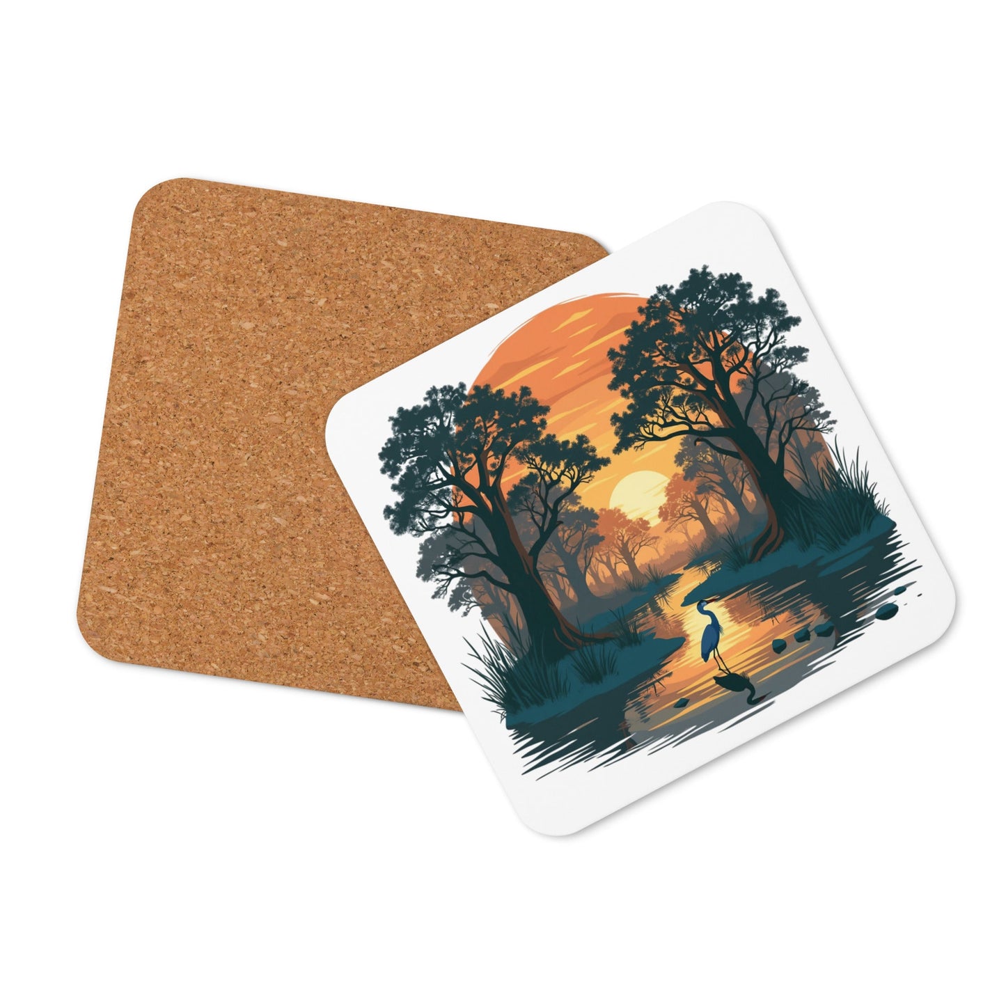 Sunset Heron Cork - Back Coaster - Coasters - Discovery Co.