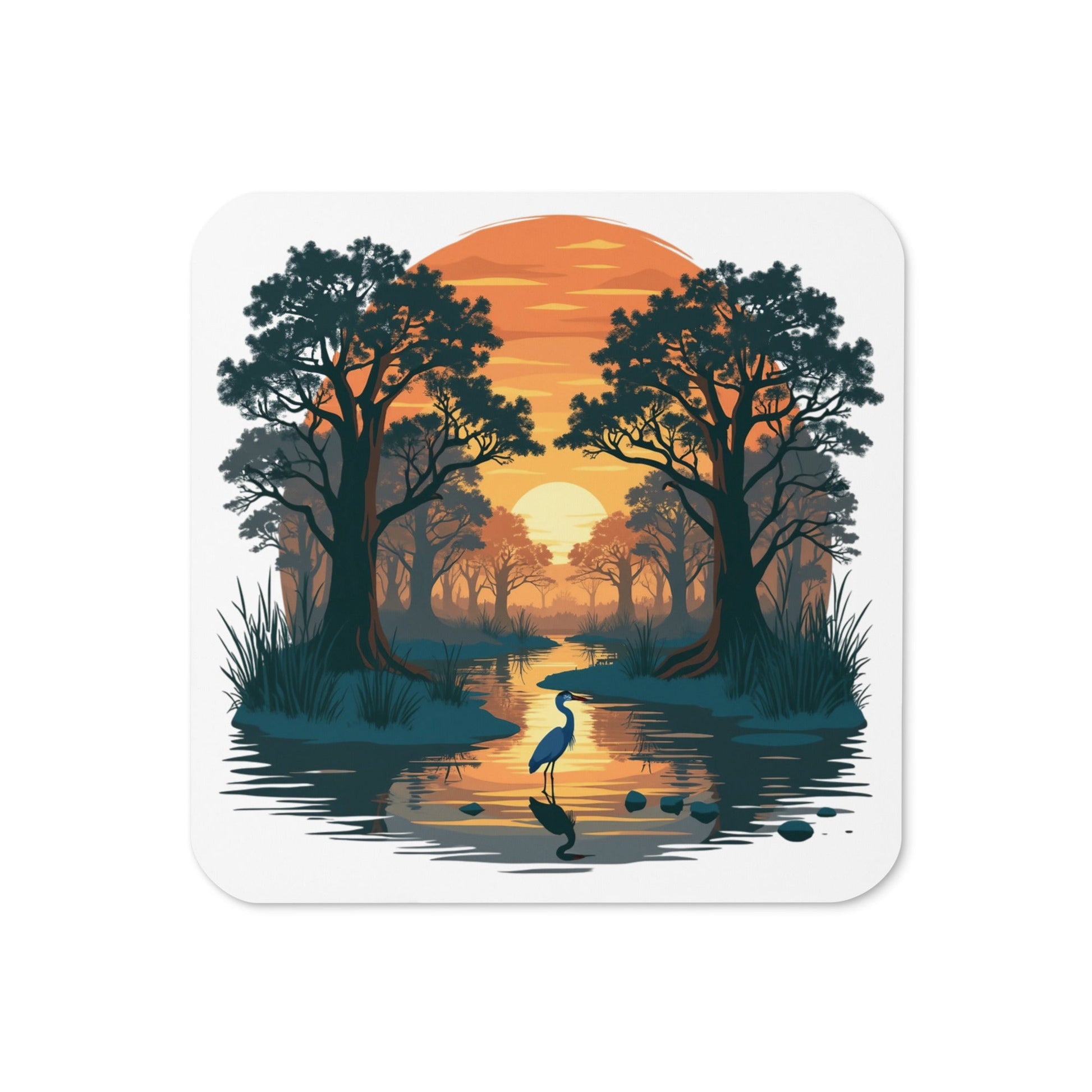 Sunset Heron Cork - Back Coaster - Coasters - Discovery Co.