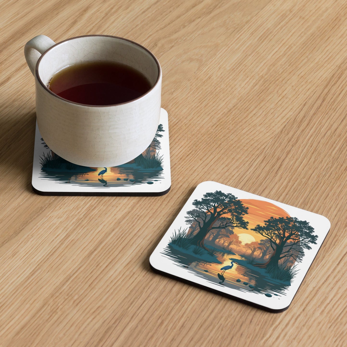 Sunset Heron Cork - Back Coaster - Coasters - Discovery Co.
