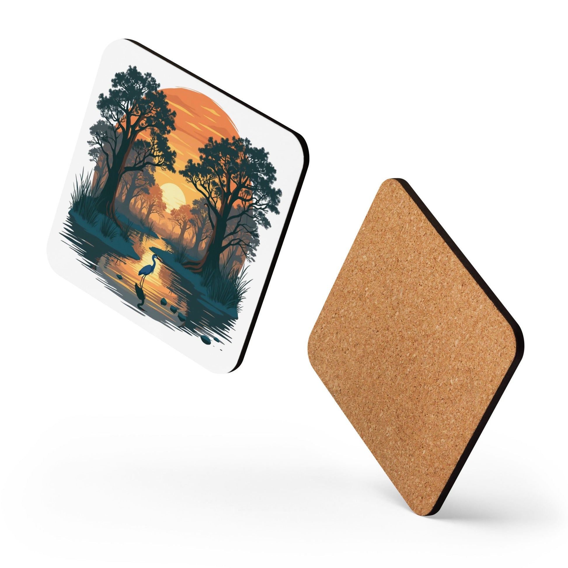 Sunset Heron Cork - Back Coaster - Coasters - Discovery Co.