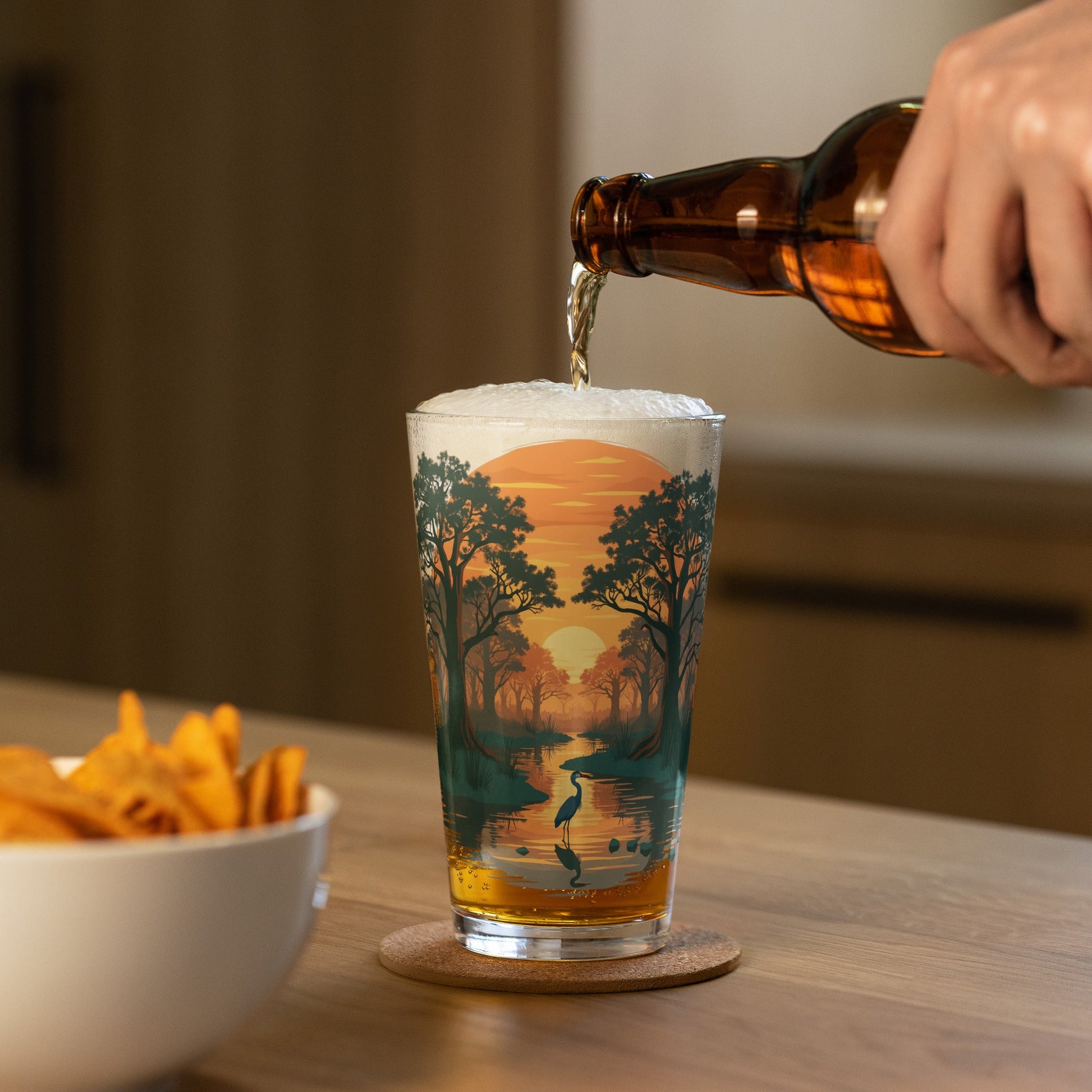 Sunset Heron Pint Glass - Beer Glass - Discovery Co.