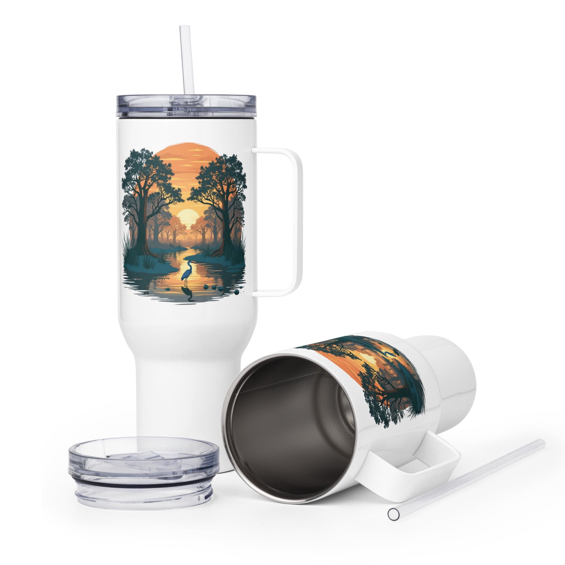 Sunset Heron Travel Mug With Handle (25 oz and 40 oz) - Travel Mug - Discovery Co.