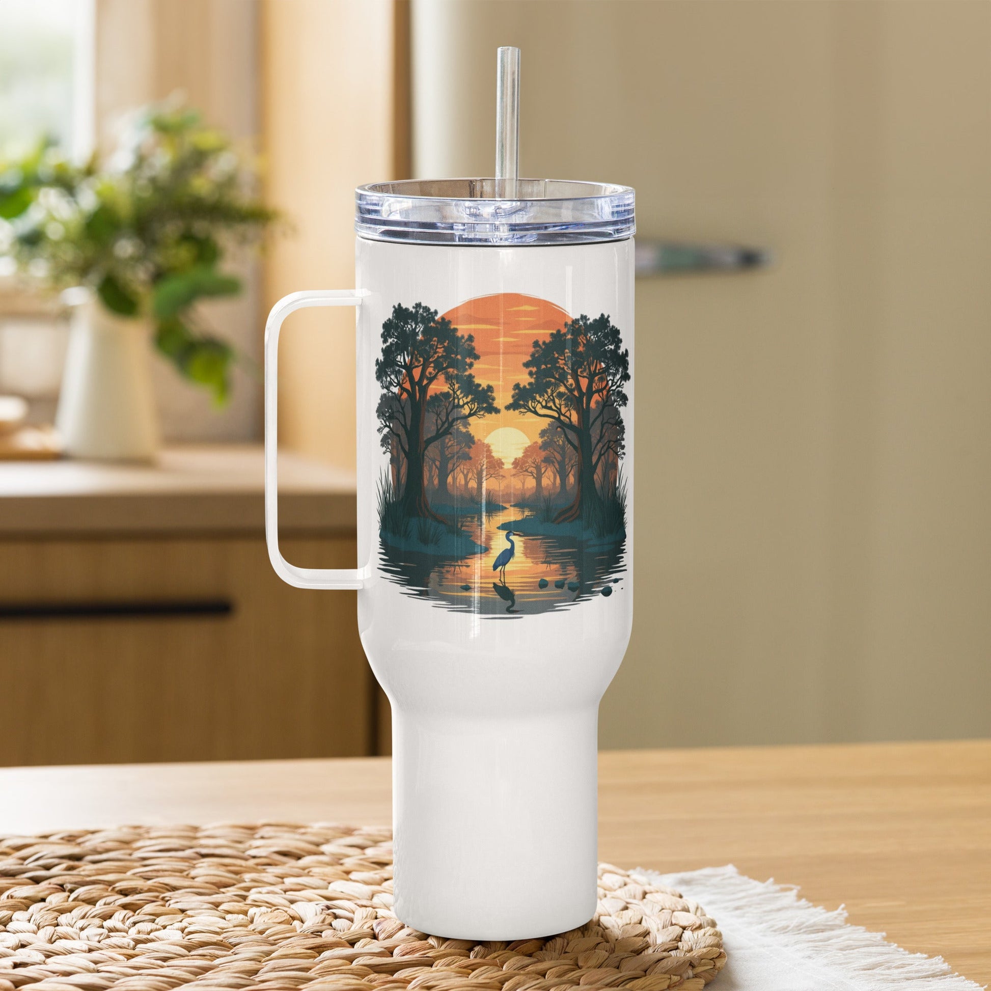 Sunset Heron Travel Mug With Handle (25 oz and 40 oz) - Travel Mug - Discovery Co.