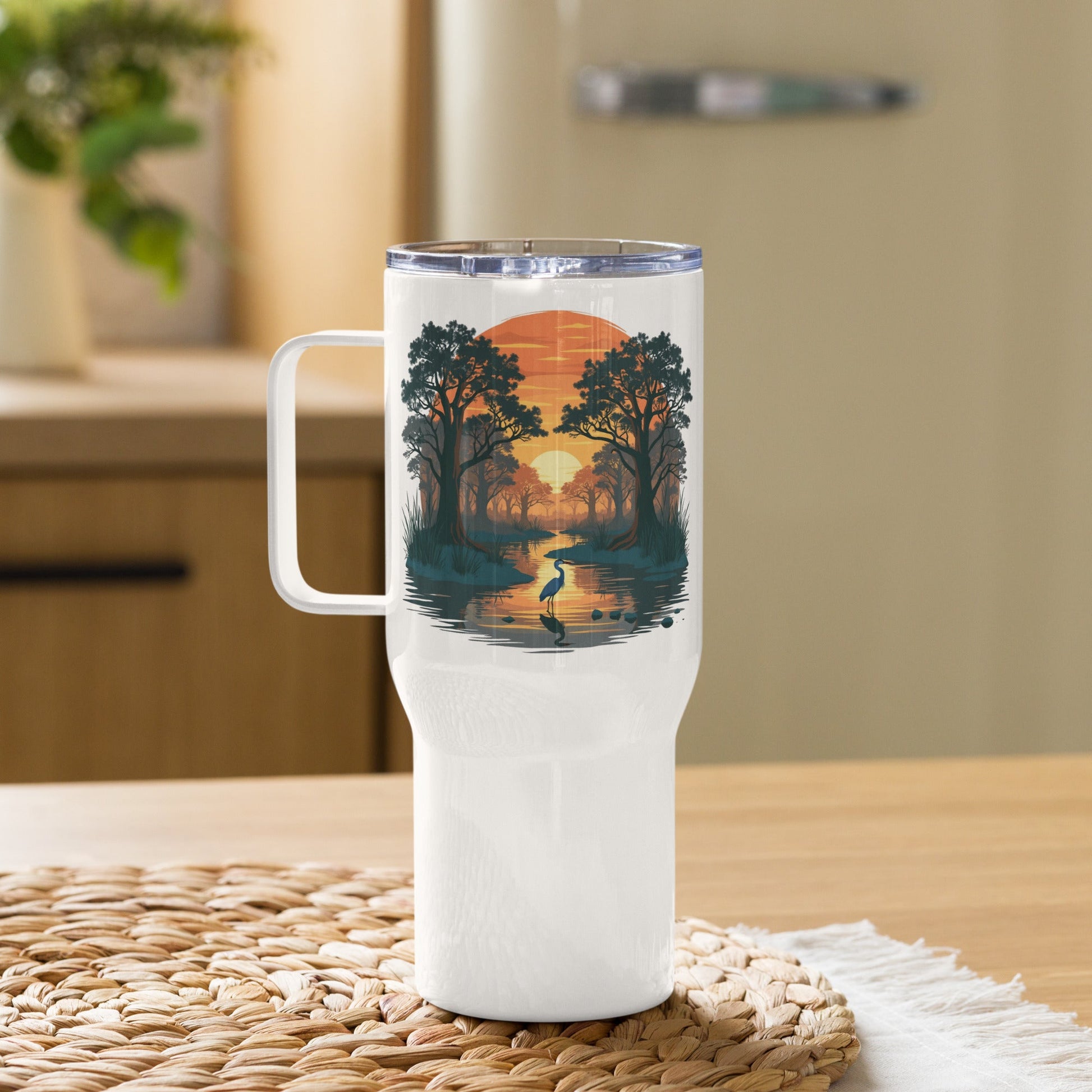 Sunset Heron Travel Mug With Handle (25 oz and 40 oz) - Travel Mug - Discovery Co.