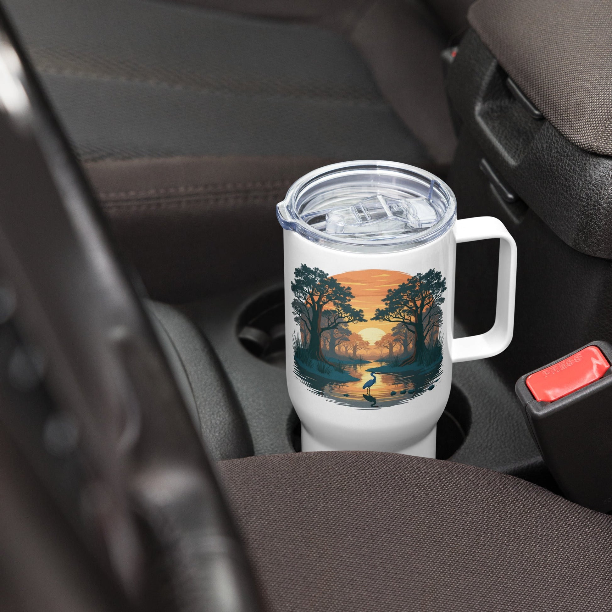 Sunset Heron Travel Mug With Handle (25 oz and 40 oz) - Travel Mug - Discovery Co.