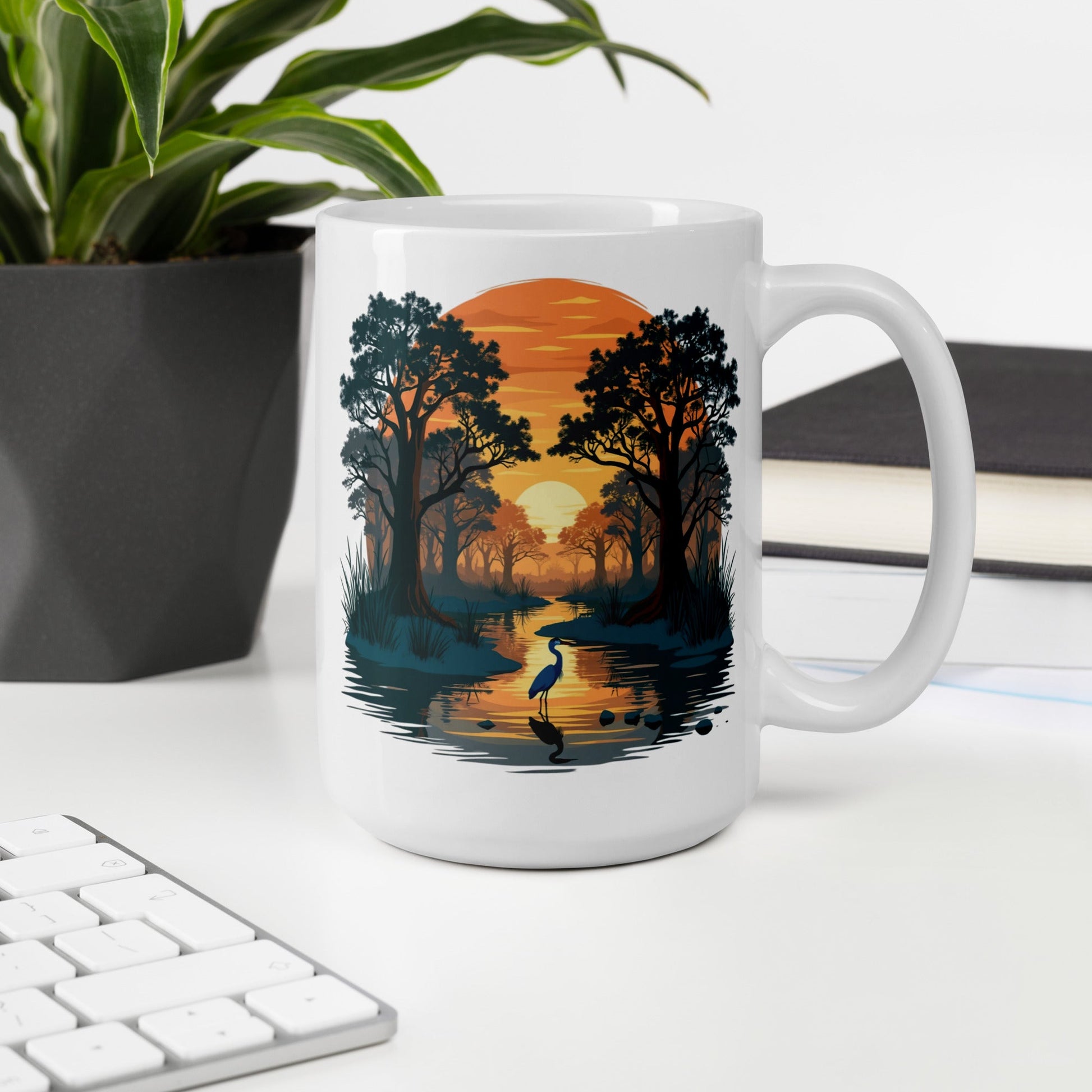 Sunset Heron White Glossy Mug (11 oz, 15 oz, 20 oz) - Mugs - Discovery Co.